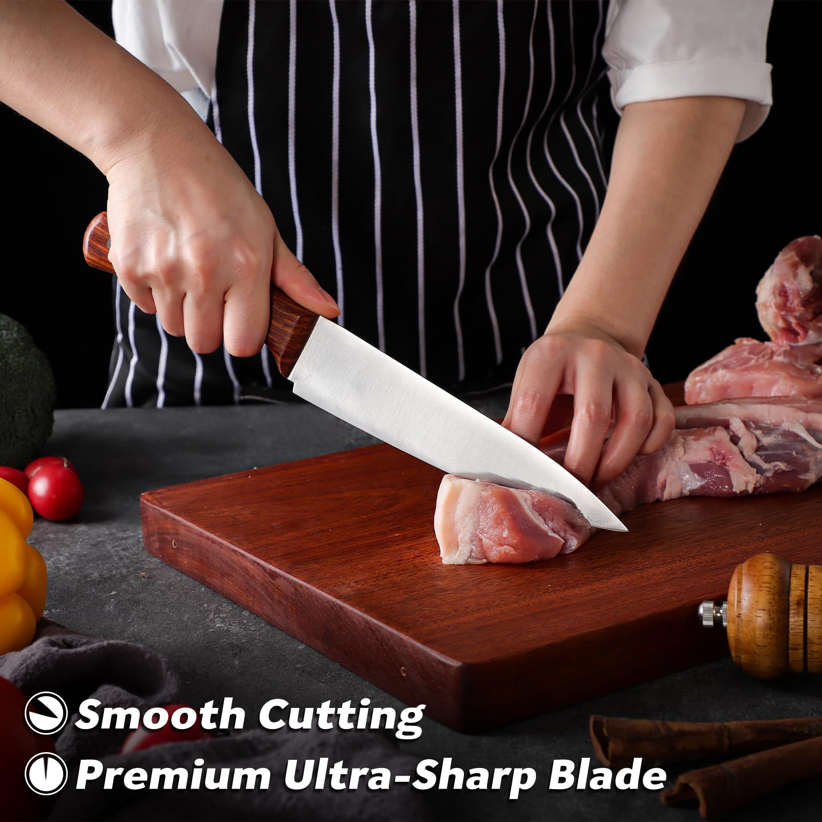 Premium 7 Inch Japanese Gyuto Chef Knife - Hand Forged High Carbon Stainless Steel Blade with Full Tang - Perfect for Professional Cooking, Sushi Preparation & Thanksgiving Gifts (Elegant Gift Box Included)