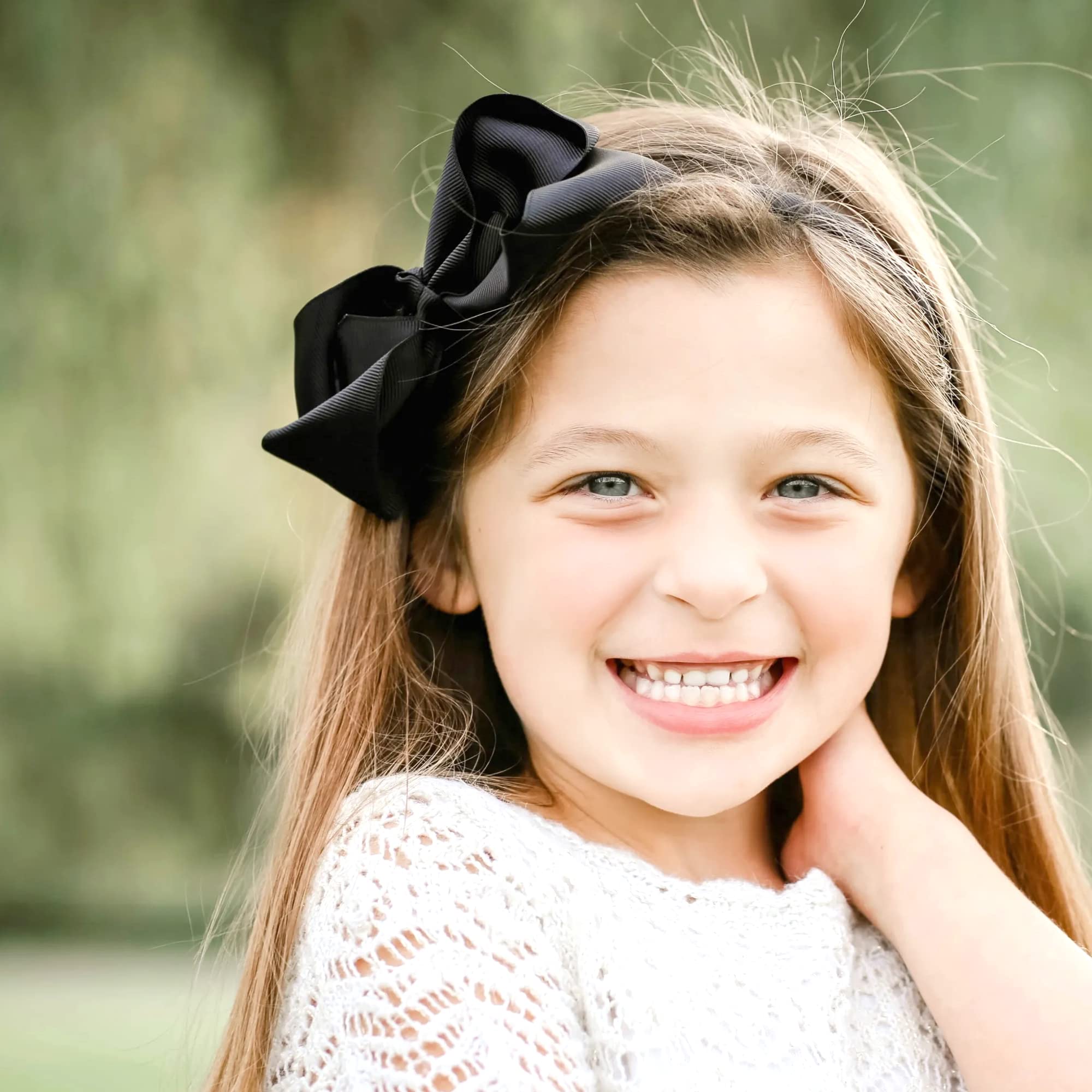 16 Pack Hair Bows for Girls - Plastic Headbands with Grosgrain Ribbon, Cute Hair Hoops & Hair Accessories for Baby, Toddler & Kids - Perfect for Parties, School & Daily Wear