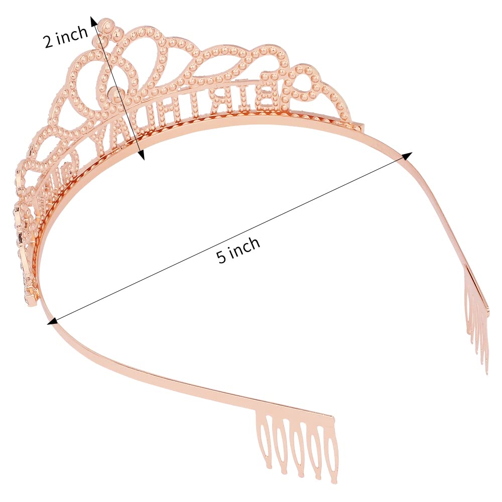 Sparkling Rose Gold Birthday Crown for Women - Rhinestone Tiara Headband with Sash for Birthday Girl, Princess Party Accessories | Perfect for Birthday Celebrations, Bachelorette Parties & Special Events