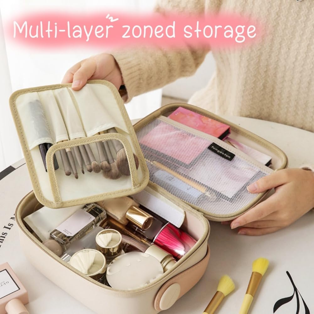 Waterproof EVA Travel Makeup Bag - Large Capacity Cosmetic Organizer with Separate Compartments for Women & Girls - Perfect for Makeup, Skincare, Chargers & Eyeliners (Yellow, Size L) - Ideal for Travel, Gym, Daily Use & On-the-Go Organization