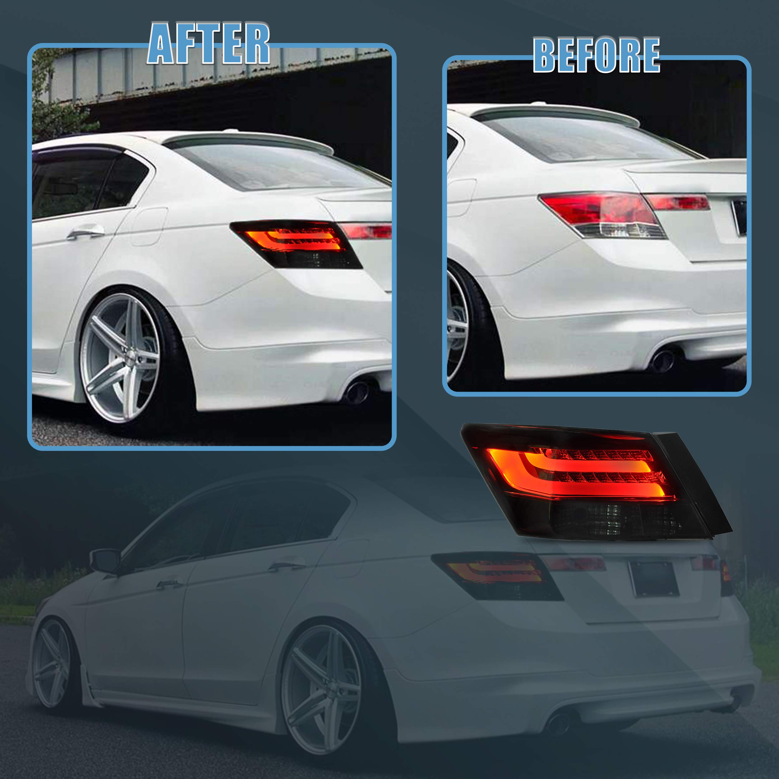 VLAND Smoked Tail Lights Assembly for 2008-2012 Honda Accord 8th Gen - Direct Fit Replacement, Enhanced Style & Visibility (Perfect for Night Driving & Car Customization)