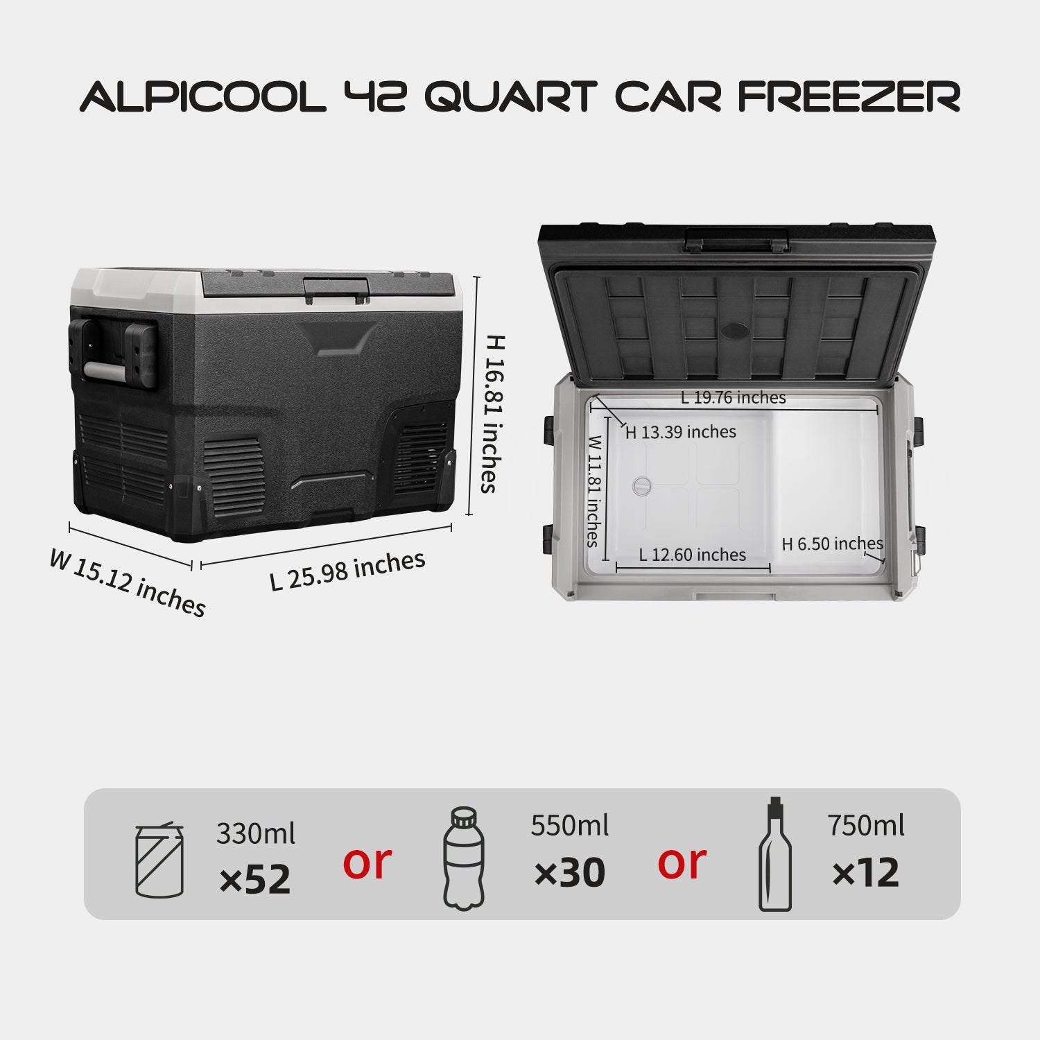 Alpicool IR42 12V/24V Portable Car Refrigerator 42 Quart Grey - Perfect for Road Trips, Camping & Outdoor Adventures