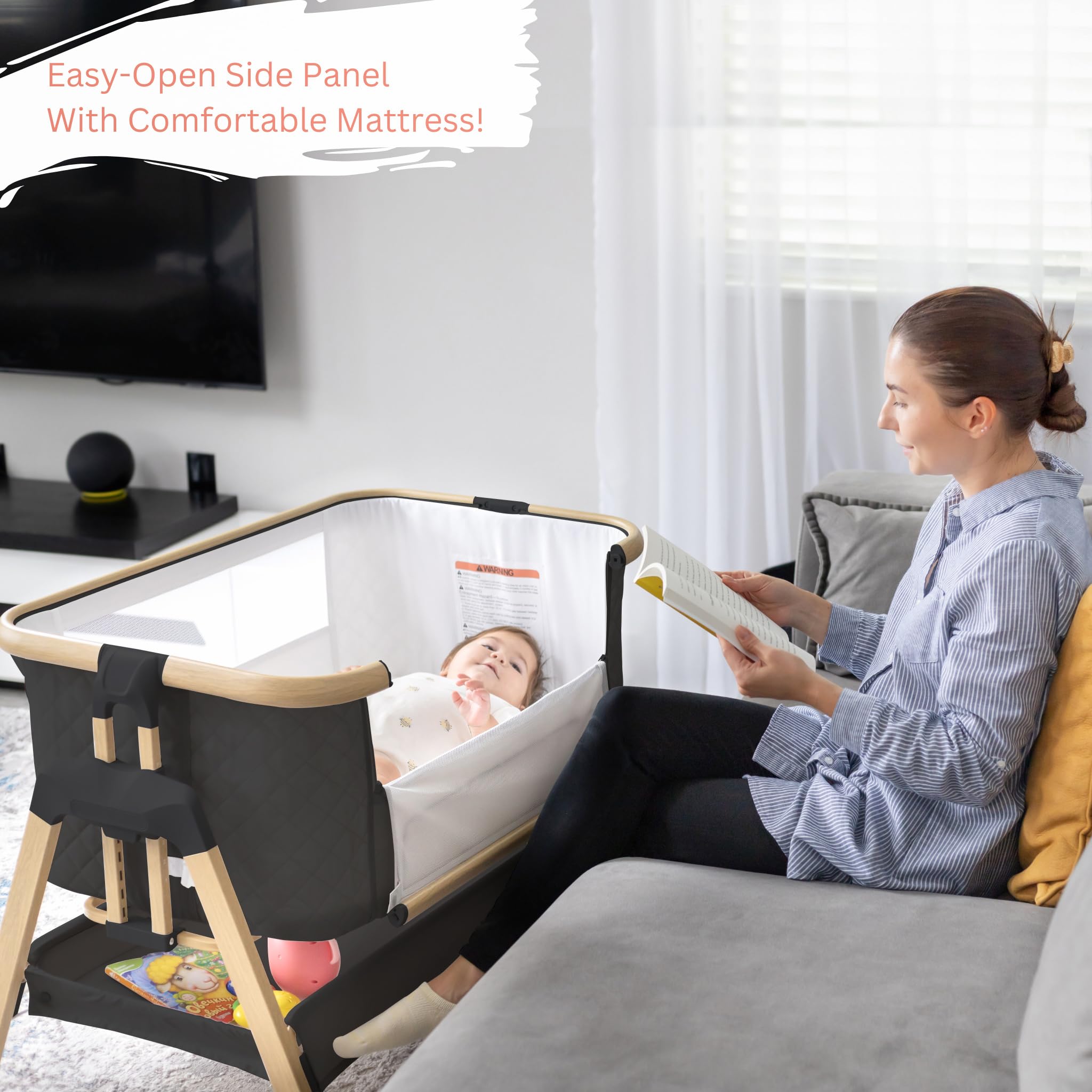3 in 1 Portable Baby Bassinet with Wheels - Adjustable Bedside Sleeper Crib for Newborns & Infants, 7 Height Settings with Comfort Foam Mattress, Storage Basket & Carry Bag Included - Perfect for Nursery, Bedroom & Travel