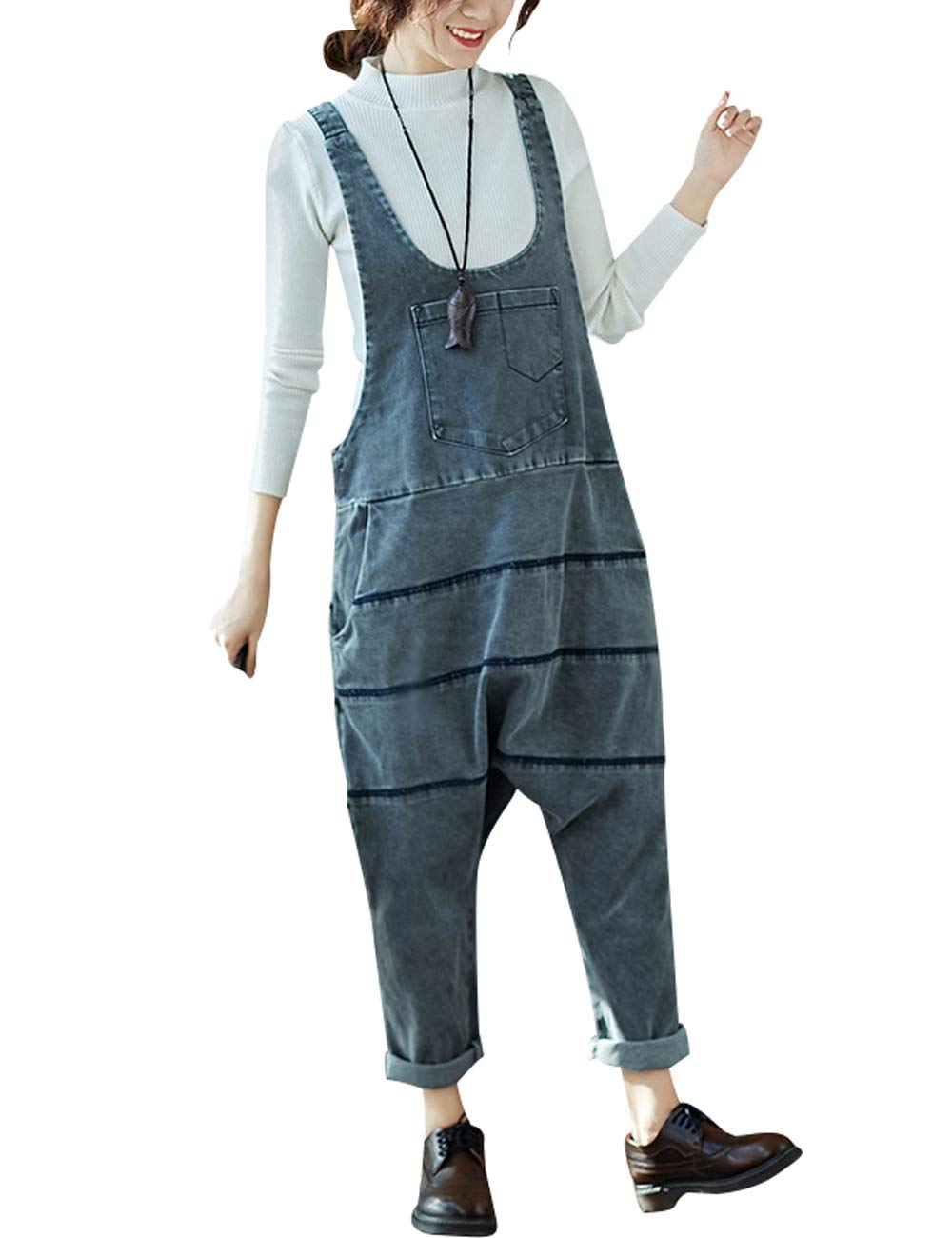 Women's Striped Cotton Jumpsuit & Romper - Wide Leg Harem Pants & Denim Bib Overalls - Casual Outfit for Summer, Beach, Travel & Streetwear Fashion