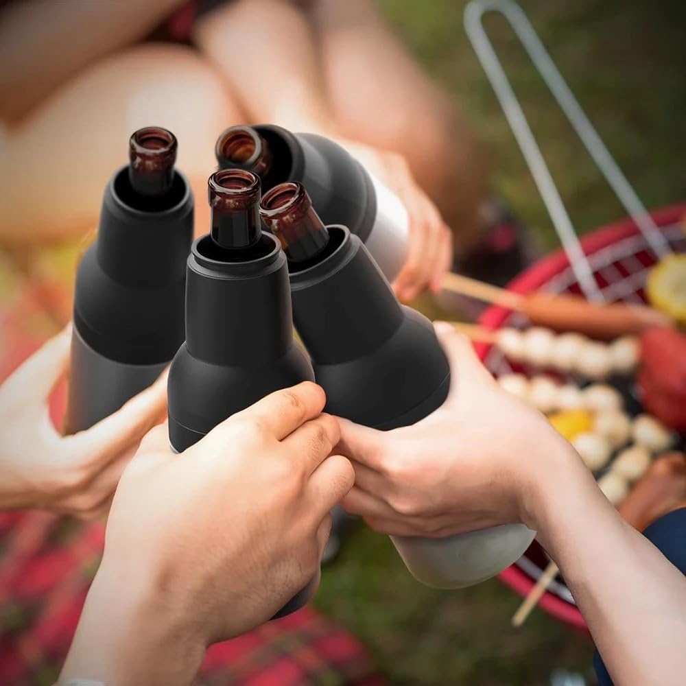 Premium Stainless Steel Beer Bottle & Can Cooler with Built-in Opener - 12oz Double-Walled Insulated Holder with Non-Slip Silicone Base - Keeps Beer, Soda & Drinks Cold - Perfect for BBQs, Parties, Camping & Outdoor Events (Black)
