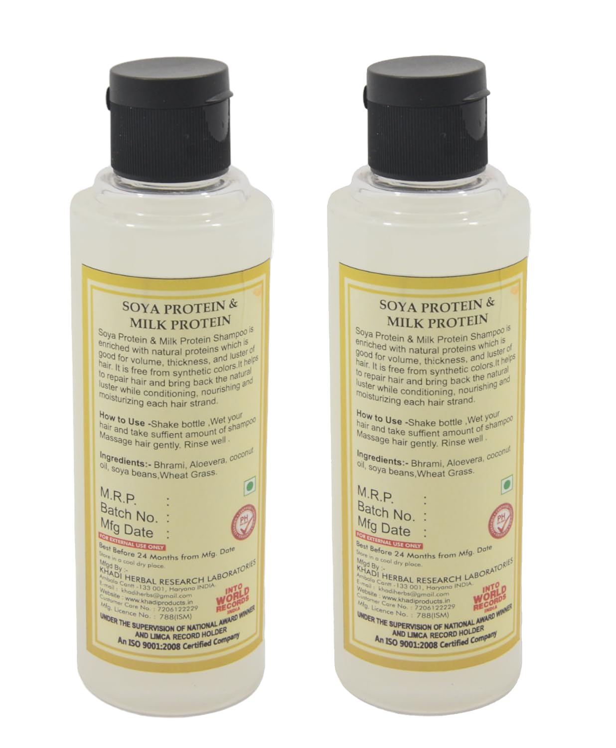 Khadi Natural Herbal Soya & Milk Protein Shampoo 210ml - Strengthening & Nourishing Hair Cleanser for Strong, Silky Hair - Sulfate Free, Vegan Hair Care (Pack of 2) - Perfect for Dry, Damaged Hair & Daily Hair Care Routine