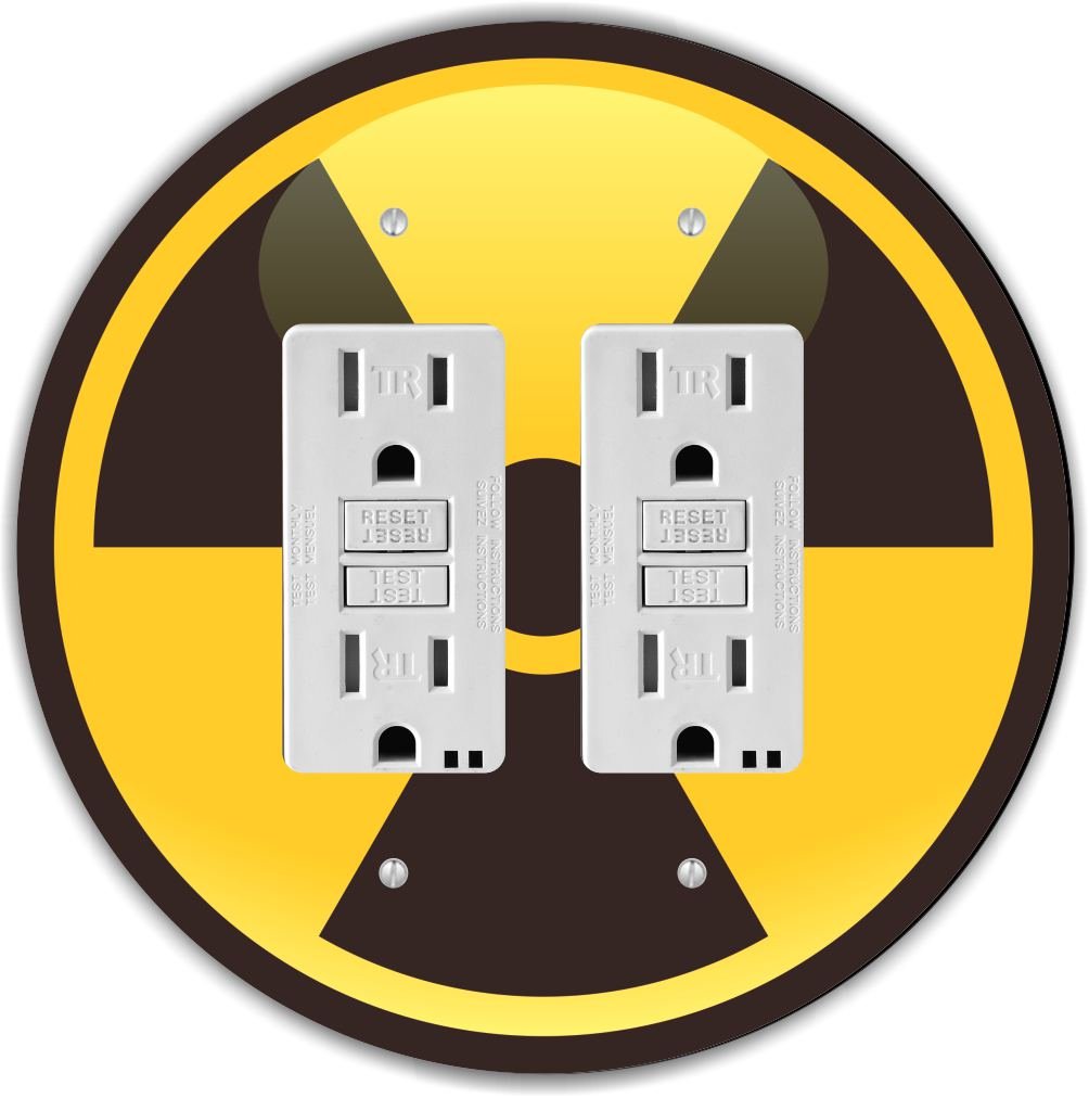 Nuclear Hazard Sign Round Double GFI Light Switch Plate - Yellow/Black Safety Cover for Electrical Outlets - Ideal for Labs, Industrial Sites & Hazardous Areas