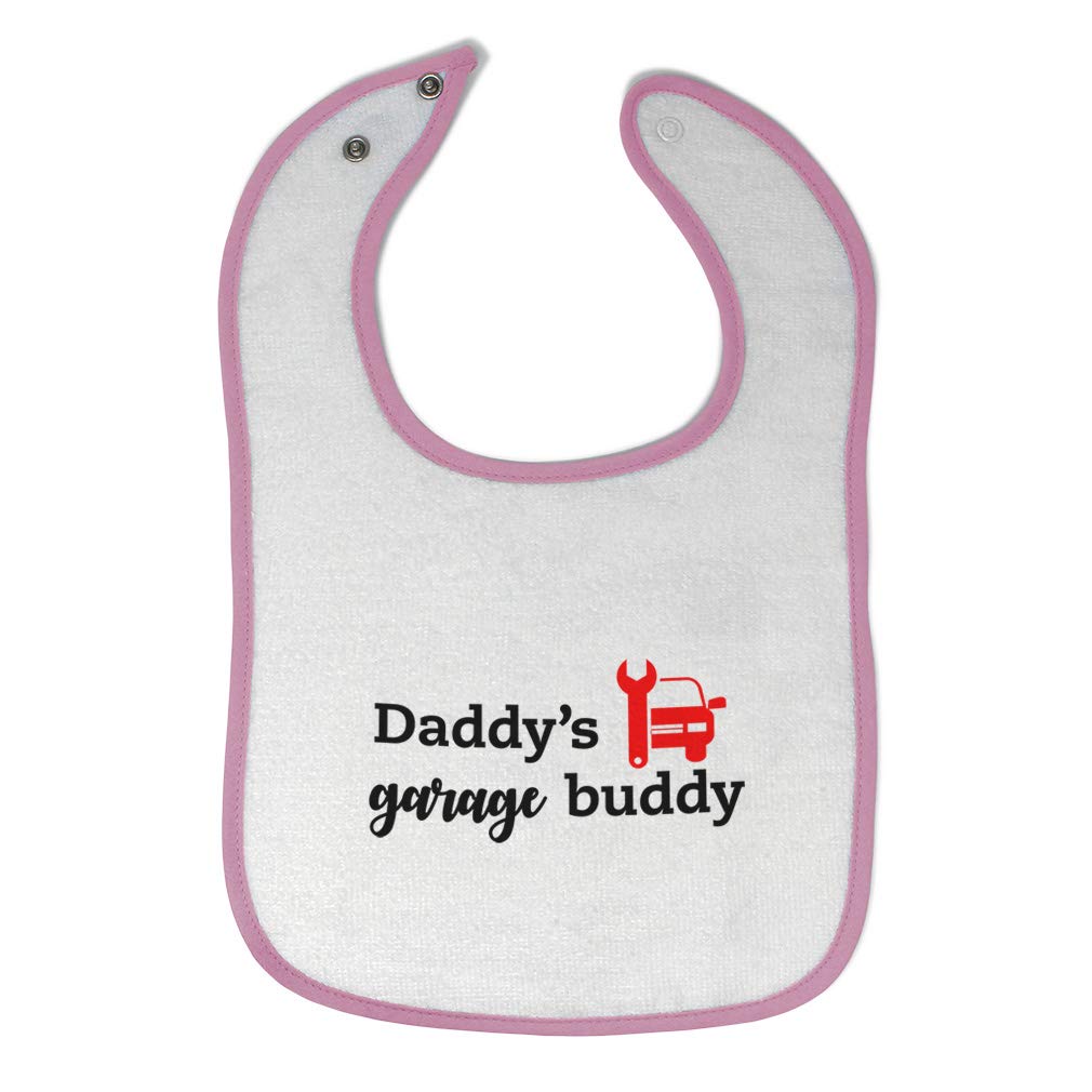 Soft Cotton Baby Bibs & Burp Cloths Set - Dad's Garage Buddy Mechanic Theme for Baby Girls & Boys (White & Pink) | Perfect for Father's Day Gifts, Newborn Essentials & Messy Meal Times
