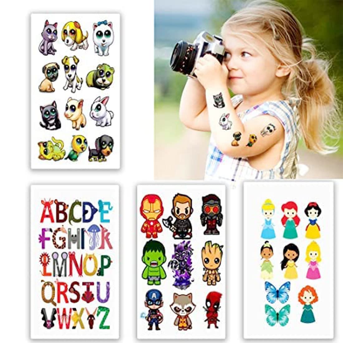 Waterproof Temporary Tattoo Set - 4 Fun Cartoon Body Art Stickers for Kids & Adults | Perfect for Parties, Festivals & Costume Events