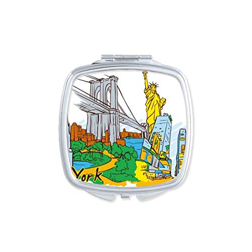 DIYthinker Portable Double-Sided Watercolor Mirror - Compact Pocket Makeup Mirror with New York America Design - Perfect for Travel, Home Vanity & On-the-Go Touch Ups