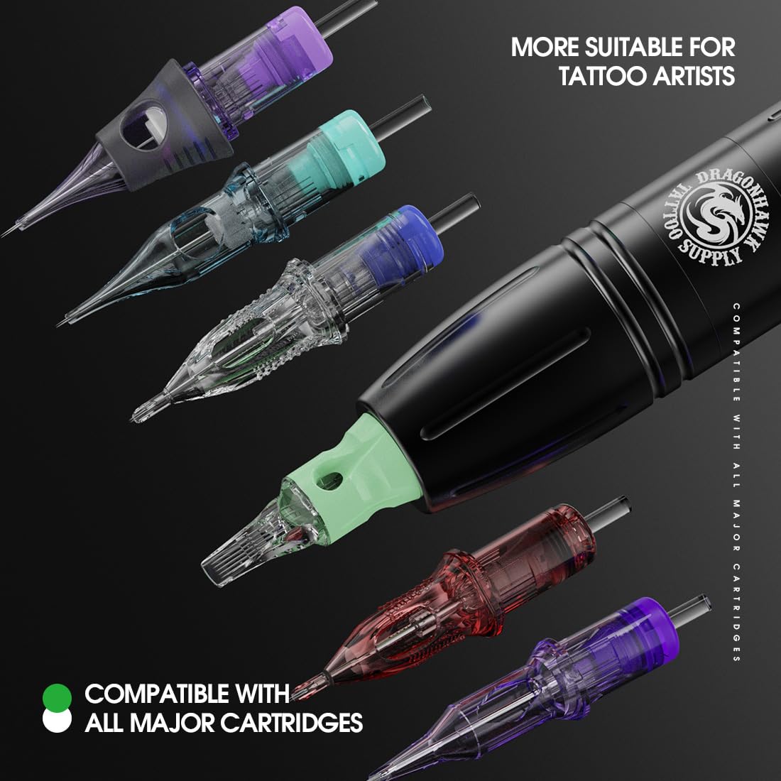 Dragonhawk Wireless Tattoo Kit with 2 Batteries - Professional Cordless Tattoo Machine Pen Set for Beginners - Complete Tattoo Starter Kit with Coreless Motor - Perfect for Home Tattoo Practice & Professional Studio Use