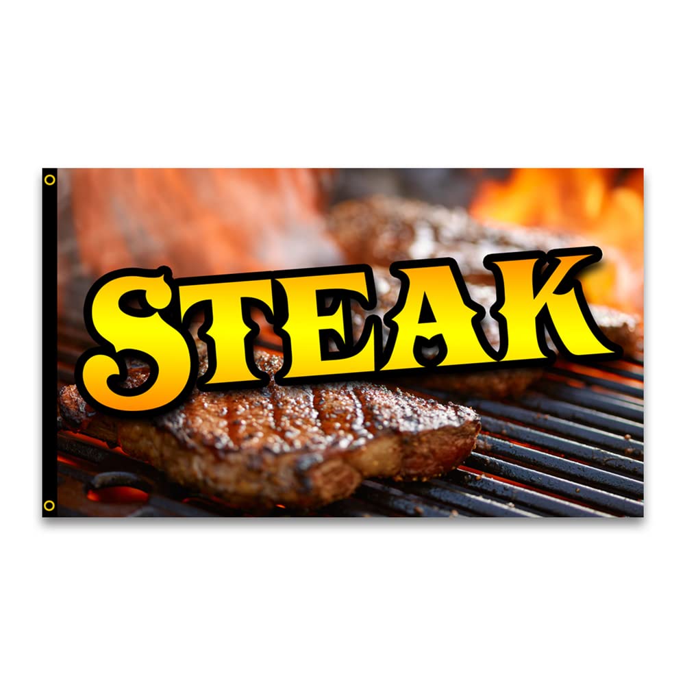 Premium Polyester STEAK Flag 3x5 - USA Made for BBQ & Outdoor