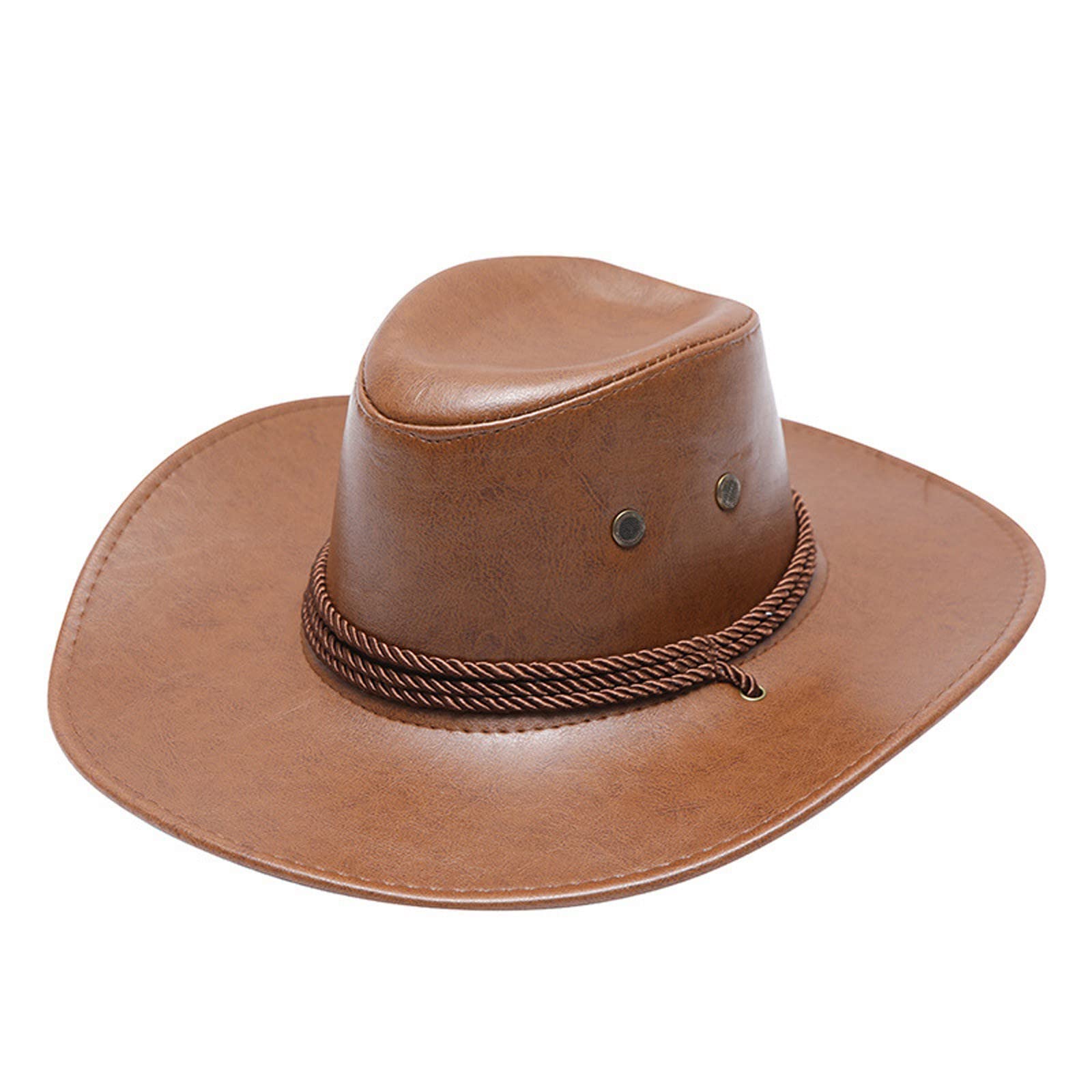 Men's Western Cowboy Hat - Genuine Leather Sun Protection Windproof Outdoor Riding Hat for Country Music Festivals & Rodeo Events