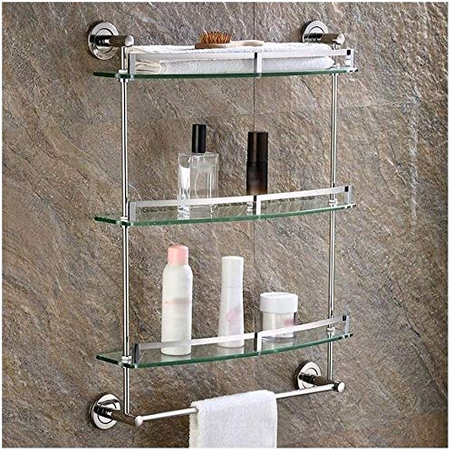 Stainless Steel Bathroom Wall Shelf - 3-Tier Corner Storage with Towel Rail & Hooks (40cm) - Space Saving Organizer for Bath Towels, Toiletries & Decor