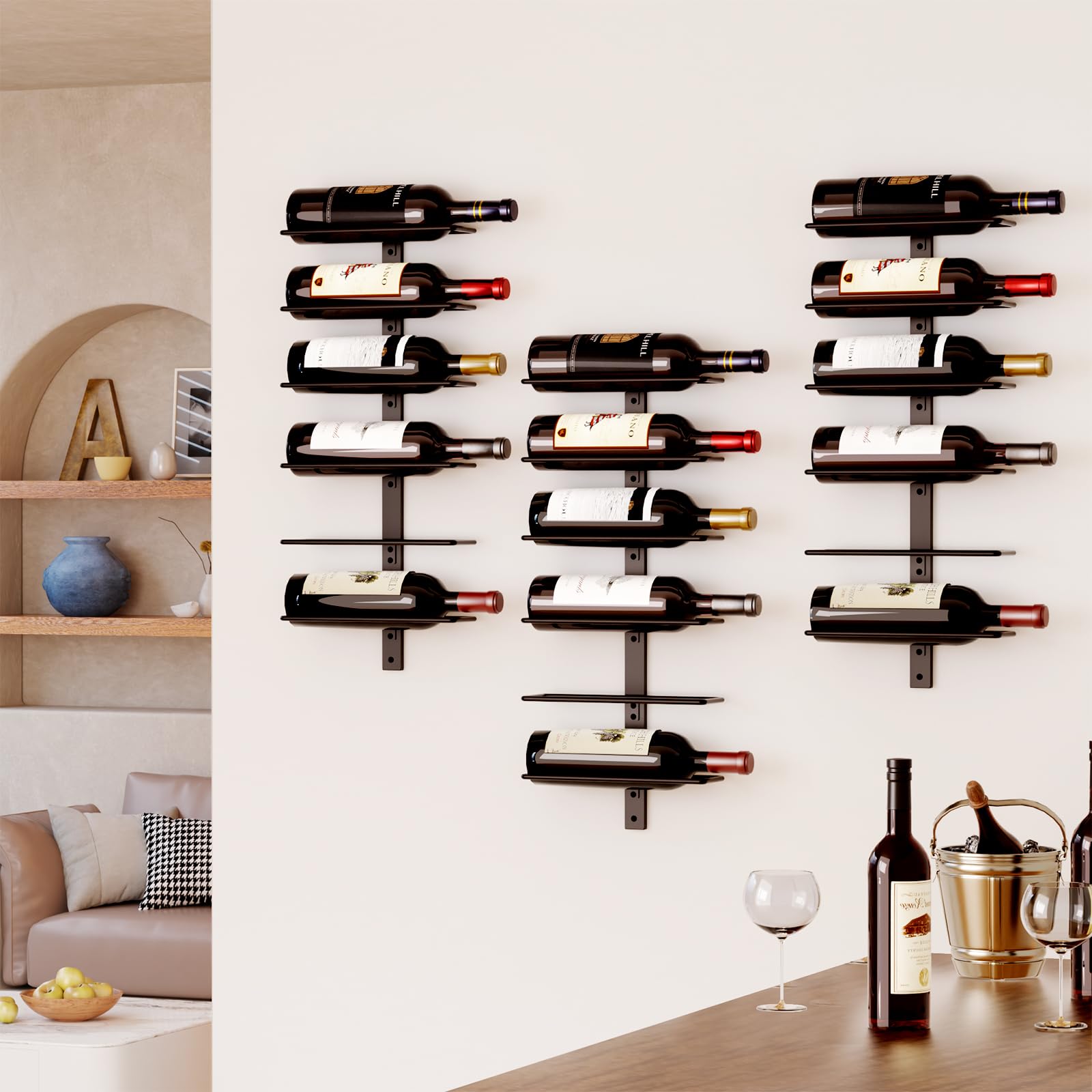 B4Life 18 Bottle Wall Mounted Wine Rack - Heavy Duty Metal Wine Storage Display Holder for Wine, Liquor & Champagne Bottles - Perfect for Home Bar, Kitchen, Dining Room & Wine Cellar Organization