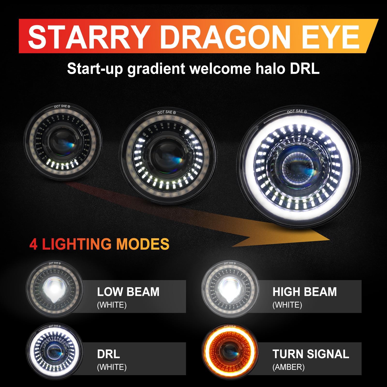 7 Inch LED Headlights for Jeep Wrangler JK JKU TJ CJ - DRL Start-up Gradient Welcome Halo, High/Low Beam with Turn Signal (H6024) - Perfect for Off-Roading & Night Driving