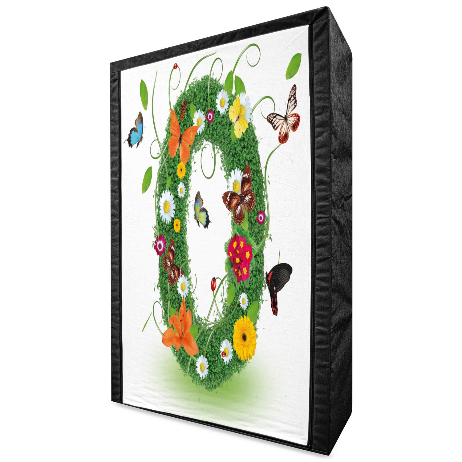 Ambesonne Letter O Portable Fabric Wardrobe - Spring Floral Alphabet Design with Grass, Daisies, Butterflies & Ladybugs - 42.5