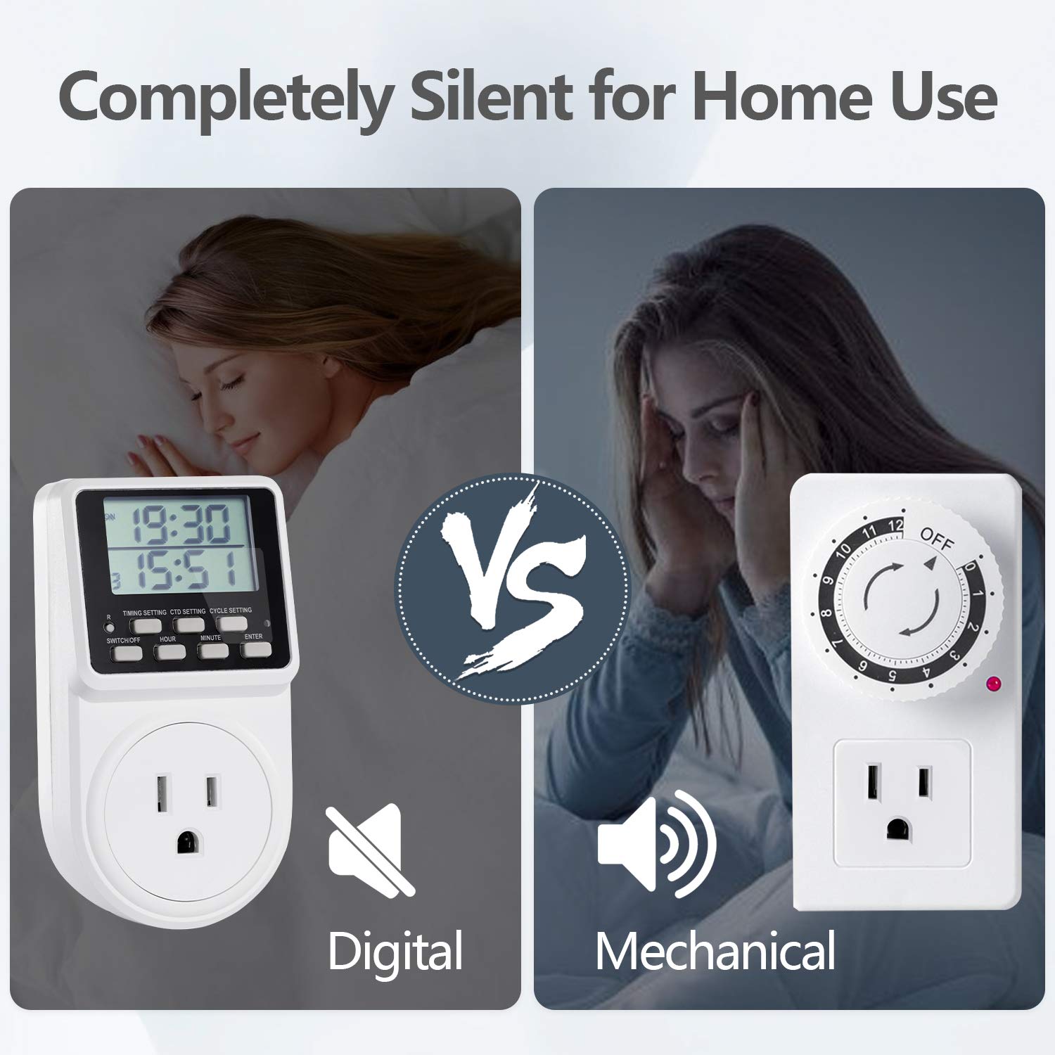 Techbee Digital Programmable Outlet Timer Plug - 24 Hour Countdown, 15A/120V Indoor Electrical Timer Switch with ON/OFF Delay & Repeat Cycle - Perfect for Holiday Lights, Aquariums, and Home Appliances
