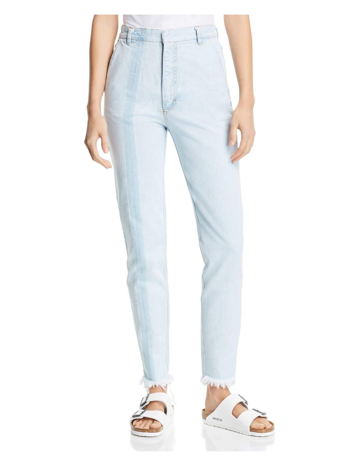 Women's Blue Straight Leg Jeans with Zipper Pockets - Medium Size | Comfortable Casual Wear for Everyday Outfits & Office Attire