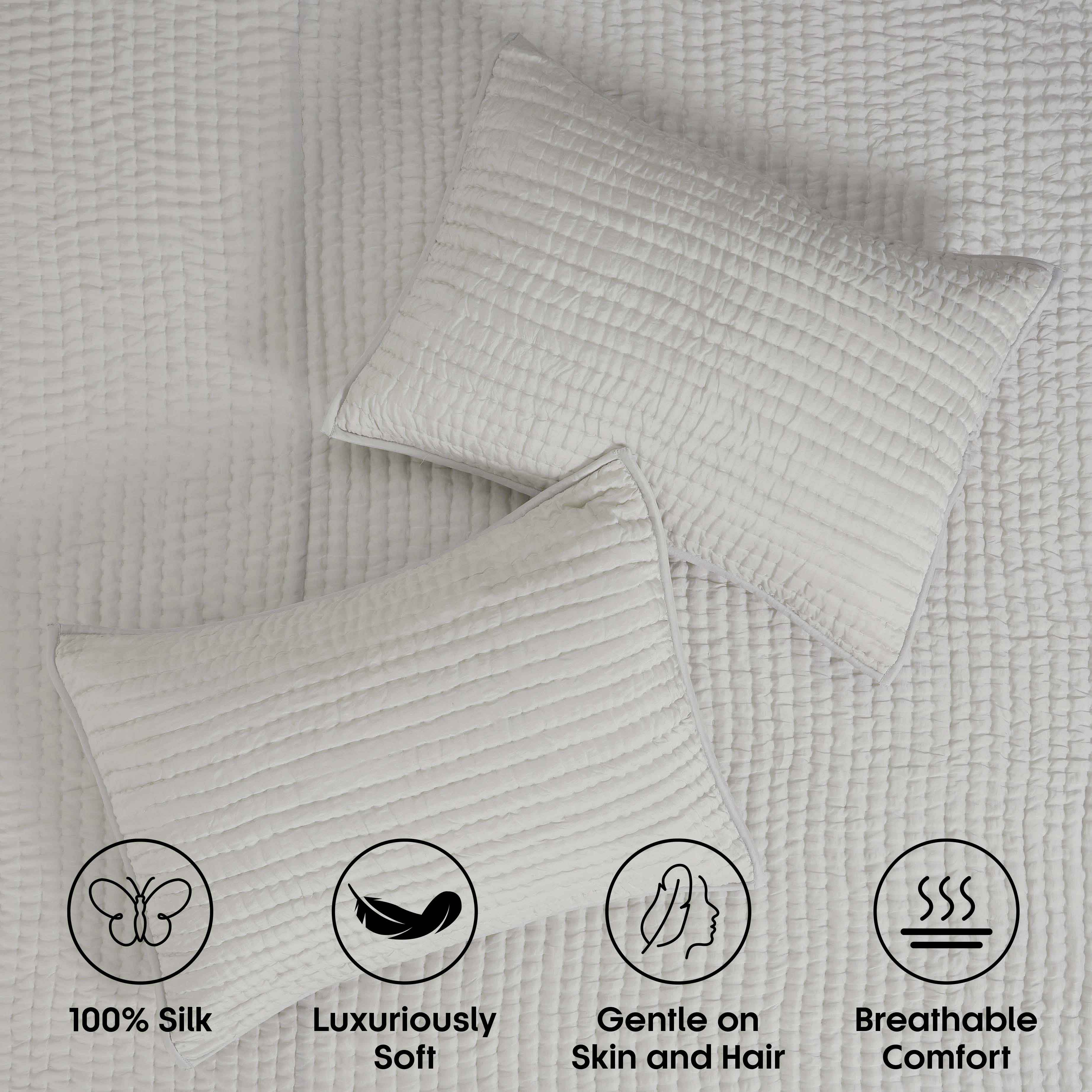 Bella 100% Pure Silk Pick Stitch Medium Weight Quilt & Sham Set - Queen Size Luxury Bedding for Elegant Bedroom Decor & Cozy Sleep