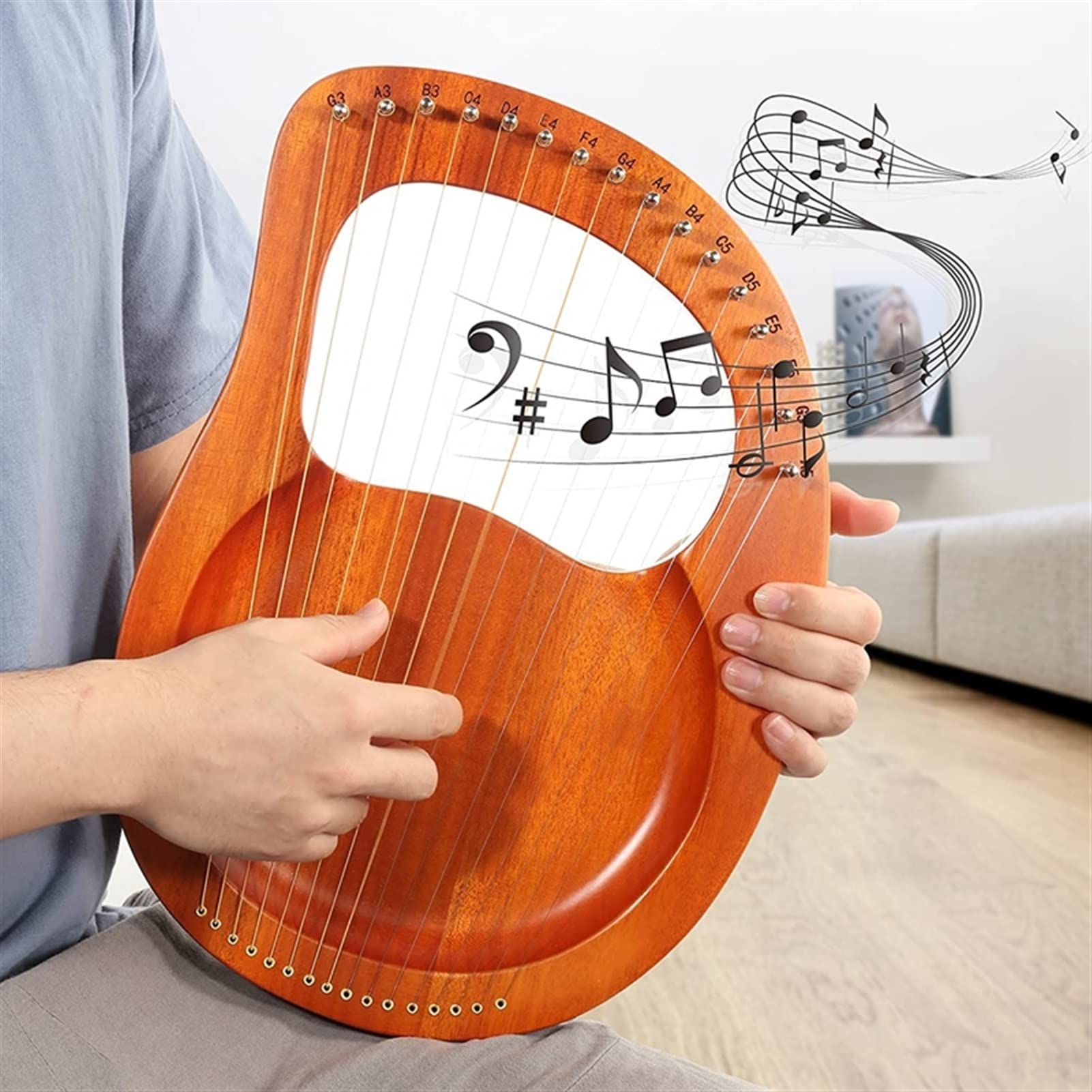 16 String Mahogany Lyre Harp with Tuning Wrench - Portable Mini Harp Instrument for Kids & Adult Beginners - Perfect for Home Practice, Music Therapy & Gift Giving