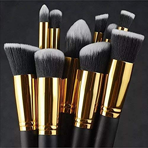 Premium Synthetic Makeup Brush Set - 10 Piece Professional Cosmetic Brushes Kit for Foundation, Blending, Contouring | Perfect for Makeup Artists & Beginners | Home & Travel Use