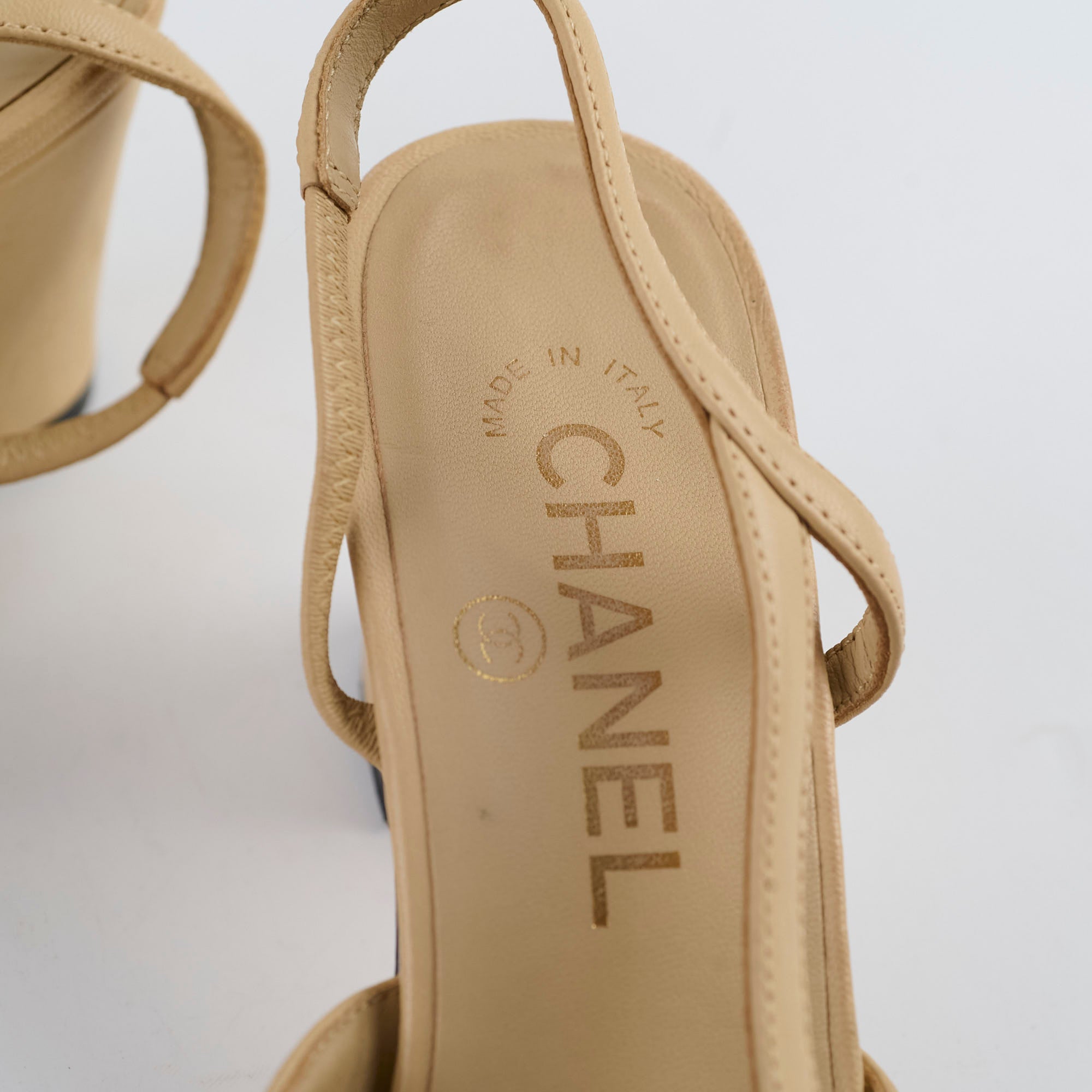 Chanel Beige & Black Two-Tone Slingback Heels Size 37 - Elegant Women's Dress Shoes for Office, Wedding & Evening Events