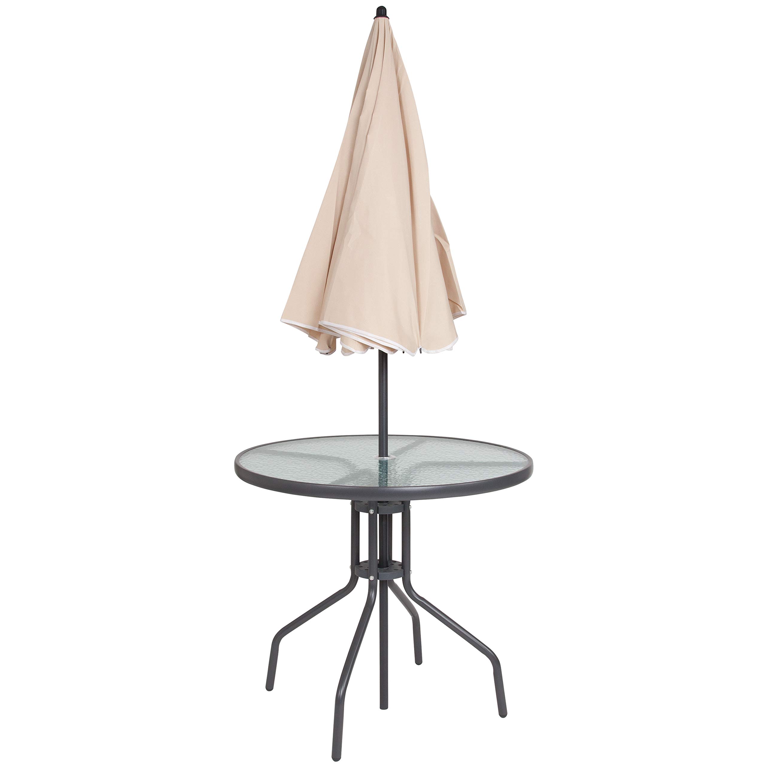 Flash Furniture Nantucket 6-Piece Outdoor Patio Dining Set with Glass Table, 4 Folding Chairs & Umbrella - Brown Rattan Wicker Furniture for Backyard, Garden, Poolside & Deck Dining