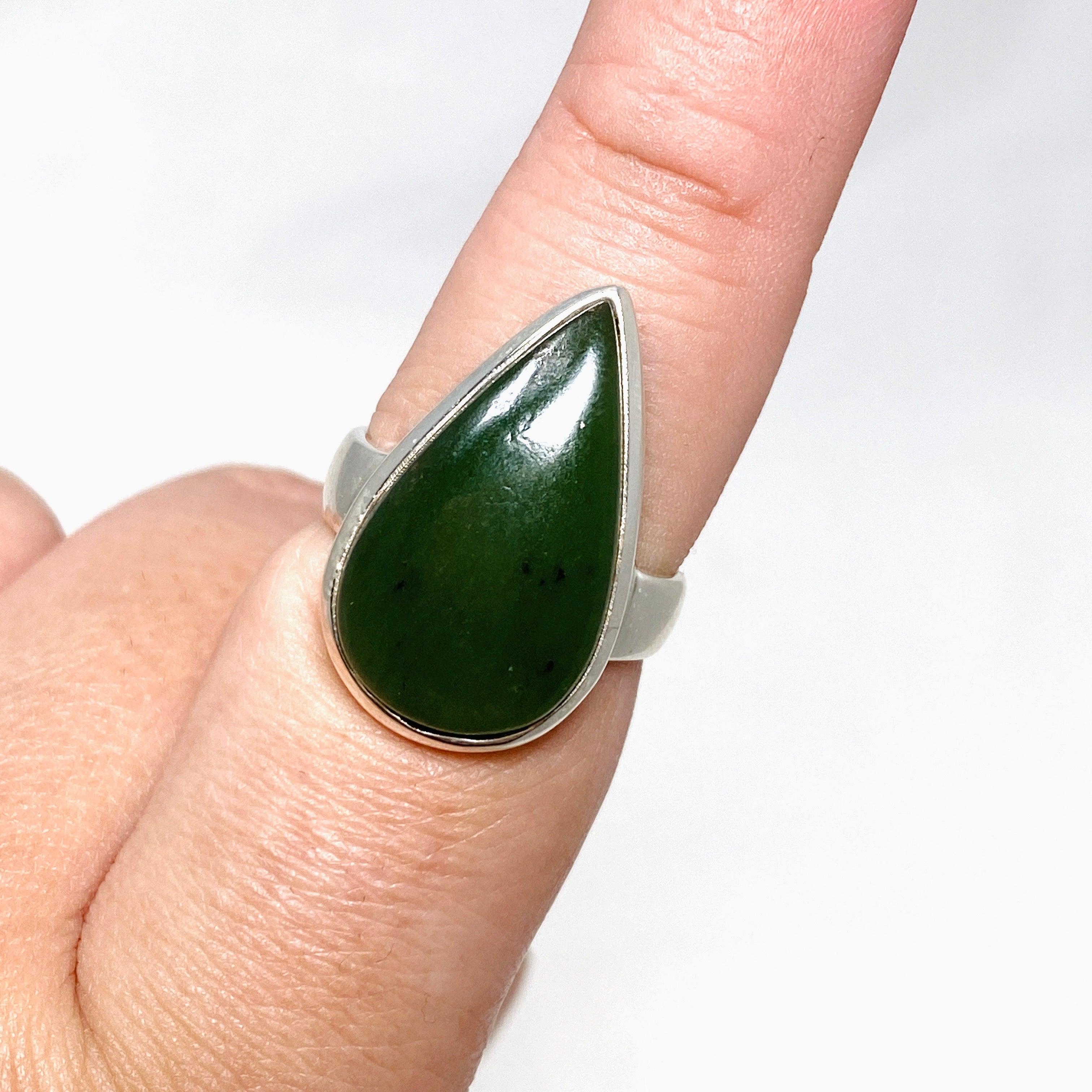 Siberian Jade Nephrite Teardrop Ring - Size 9.5 PRGJ405 - Elegant Jewelry for Women, Perfect for Weddings, Parties & Special Occasions