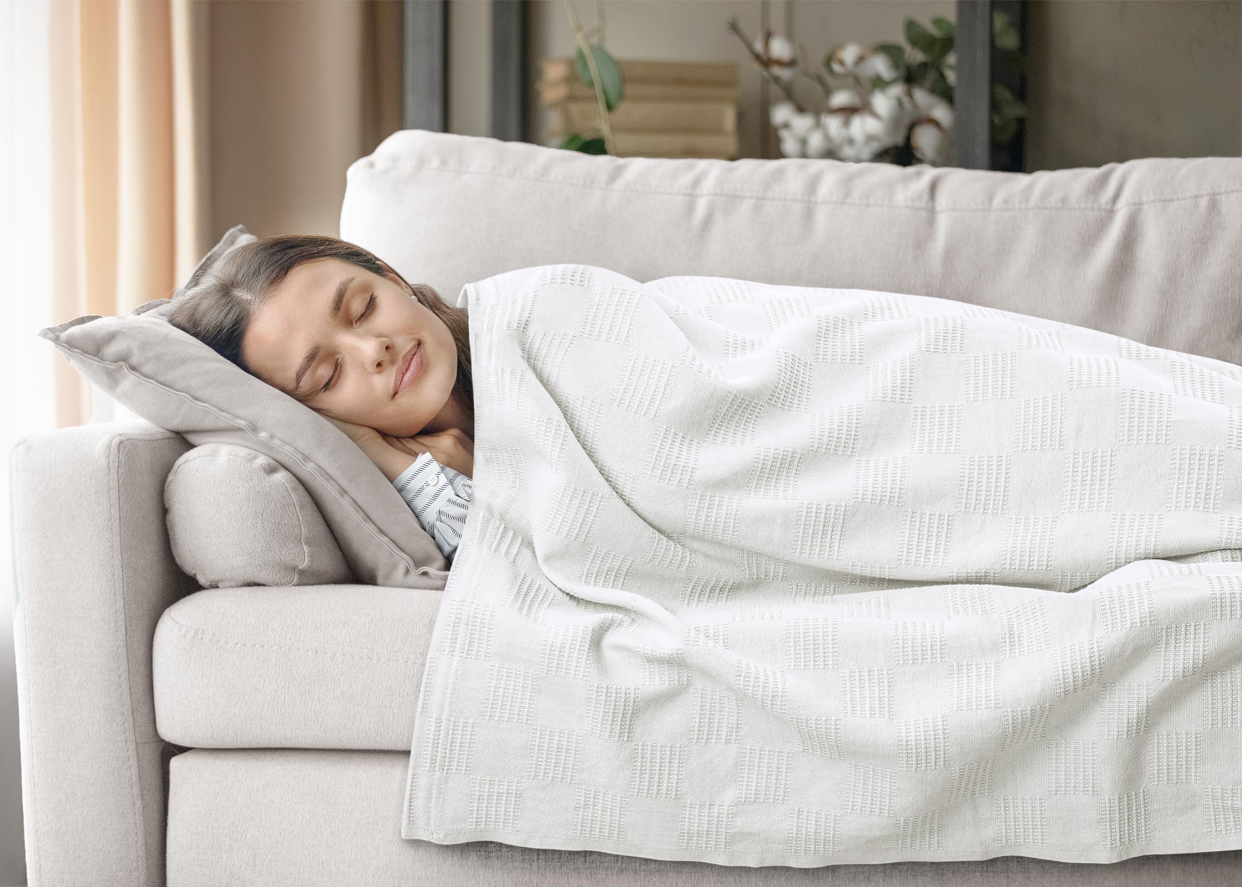 Utopia Bedding White Cotton Blanket - Queen Size 90x90 Inch, 350GSM Soft Thermal Blanket (Pack of 8) - Perfect for Bedroom, Guest Room, and Cozy Winter Nights