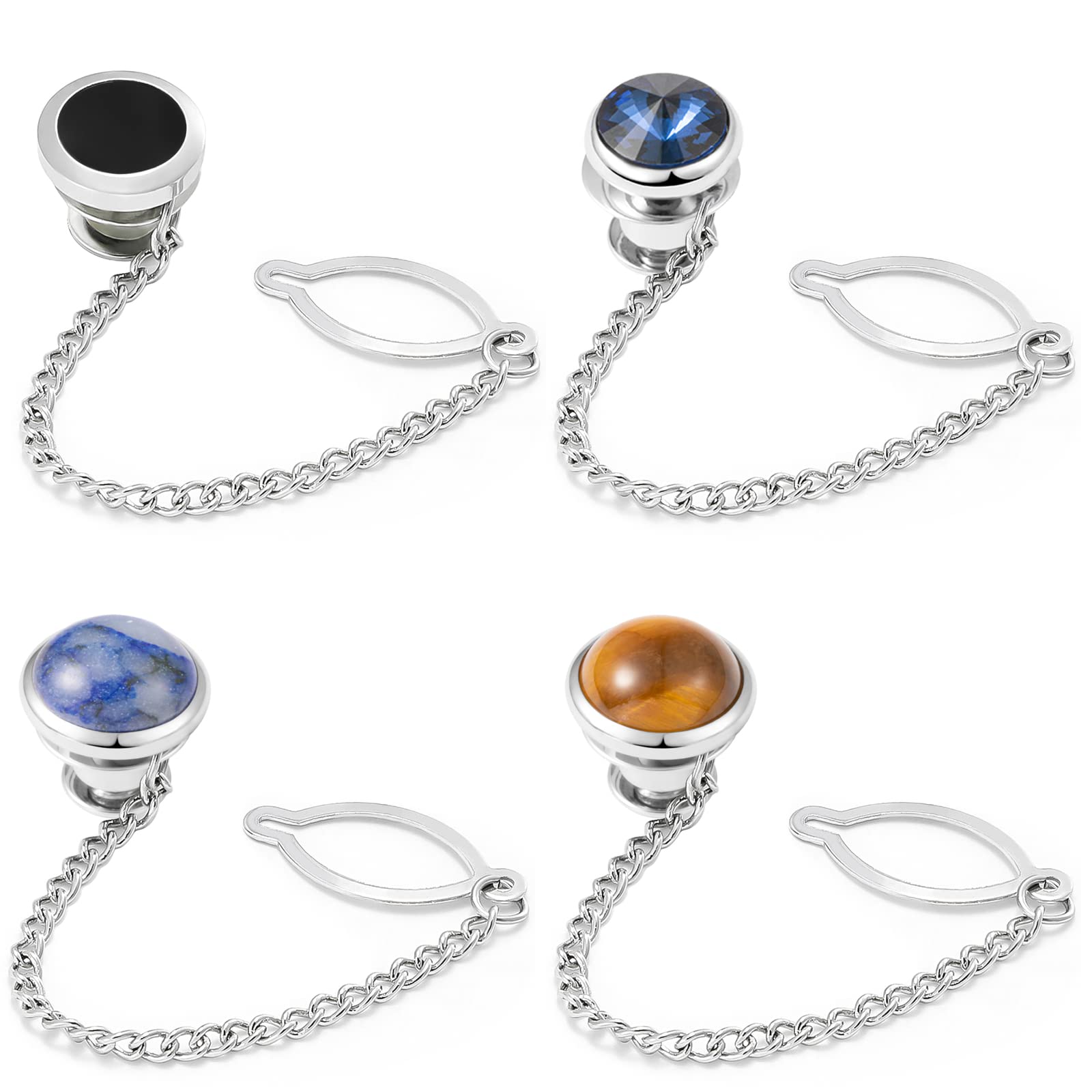 Silver Tie Pins for Men with Chain - Elegant Wedding & Business Gift