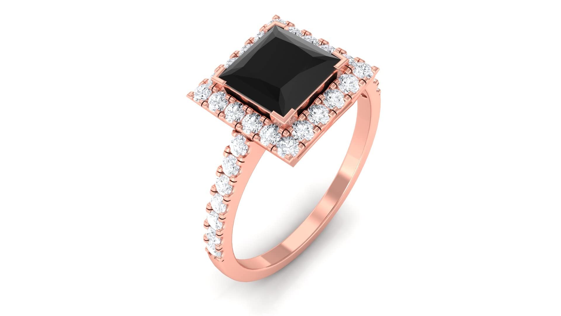 2 CT Created Black Diamond Engagement Ring with Moissanite - Vintage Princess Cut 6mm Black Diamond Ring in 14K Solid Gold - Perfect for Proposals, Anniversaries & Special Occasions