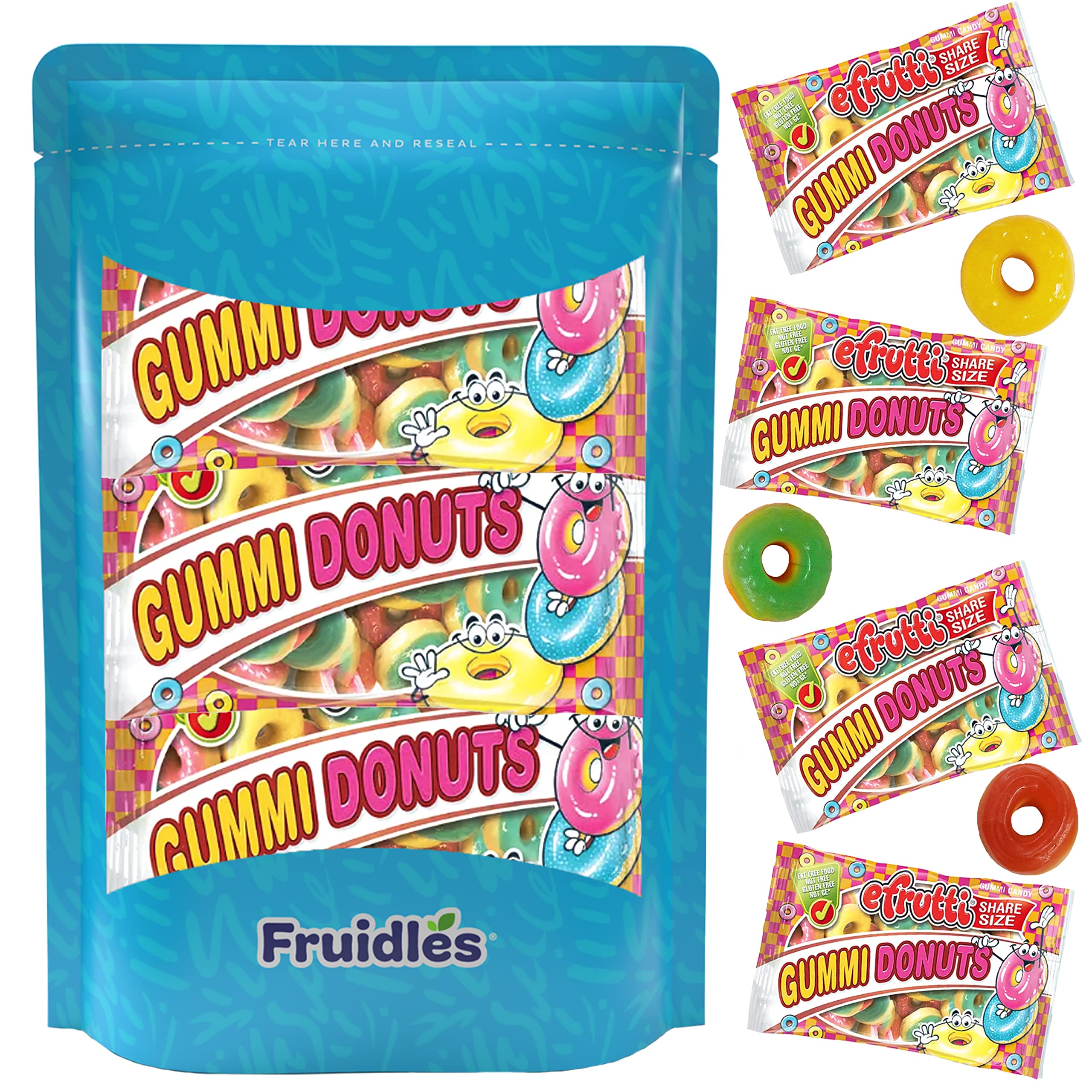 Fruidles Gummies Donuts Pack - Soft Chewy Gummy Candy 4-Pack | Sweet Treats for Parties, Snacks & Movie Nights