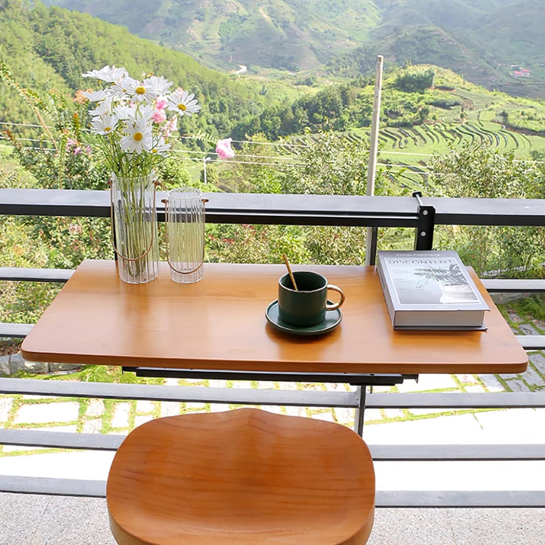 **Outdoor Folding Side Table - Adjustable Wall-Mounted Hanging Table for Patio, Balcony, Deck - Perfect for Small Spaces, Drinks, and Gardening**