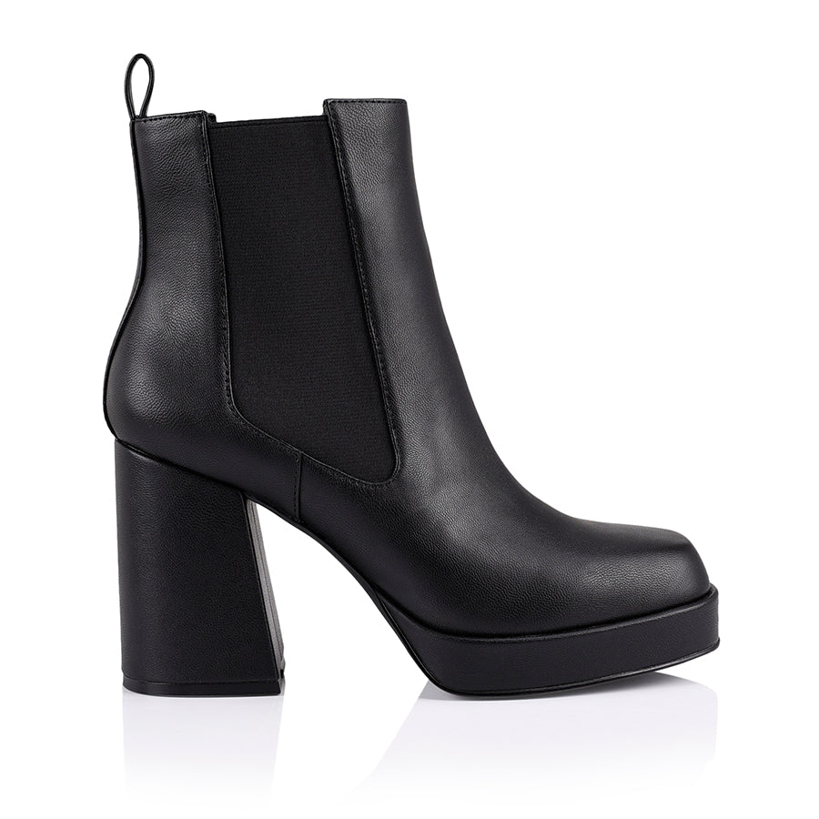 Ava Platform Ankle Boots for Women - Black Smooth Leather Chunky Heel Booties | Perfect for Fall, Winter & Casual Outfits