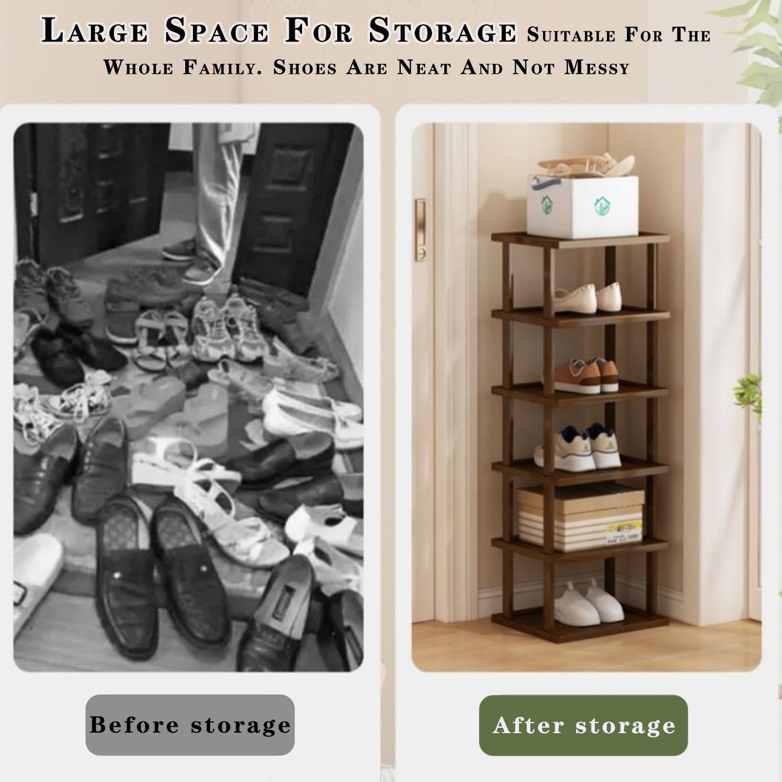 12-Tier Vertical Bamboo Shoe Rack Organizer - Space Saving Narrow Shoe Shelf for Entryway, Closet & Corner | Stackable DIY Shoe Storage for Small Spaces | Perfect for Apartments, Dorm Rooms & Tight Spaces