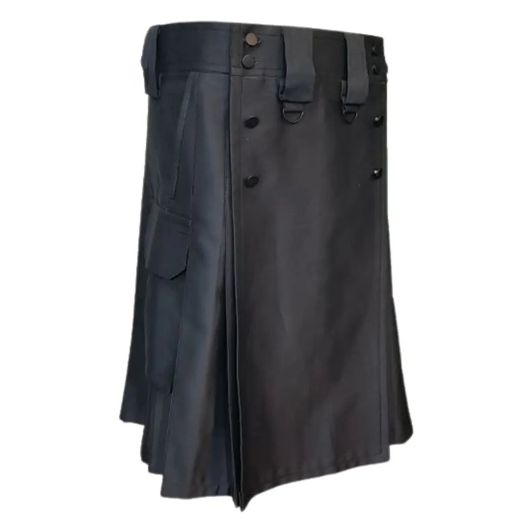 Men's Black Tactical Utility Kilt with Front Pockets - Durable Outdoor Kilt for Hiking, Camping & Airsoft | Adjustable Waist for Comfort