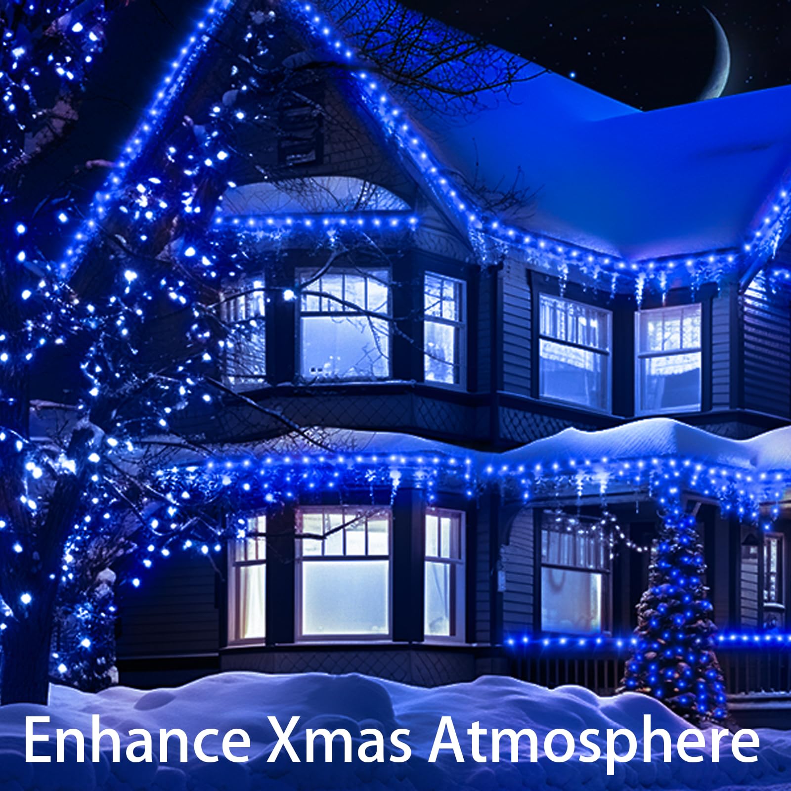 JXLEDAYY 200 FT 500 LED Christmas Lights Outdoor Waterproof Fairy String Lights - 8 Lighting Modes with Timer, Clear Wire for House, Tree, Patio, Yard, Wedding & Holiday Decor (Blue) | Perfect for Christmas, Halloween, Garden Parties & Backyard Events