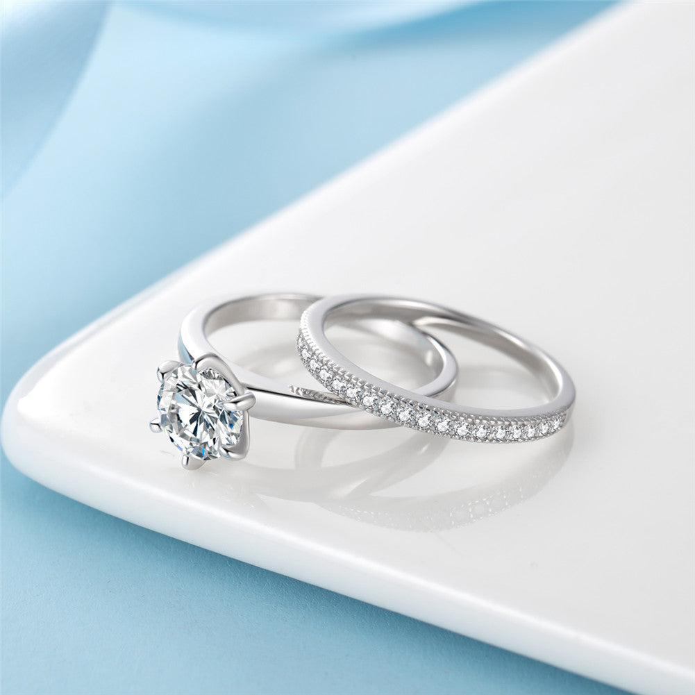 MABELLA 925 Sterling Silver AAA+ Cubic Zirconia Round Cut Solitaire CZ Classic Wedding Engagement Bridal Rings Set for Women - Elegant Jewelry Gift for Anniversary, Proposal & Special Occasions