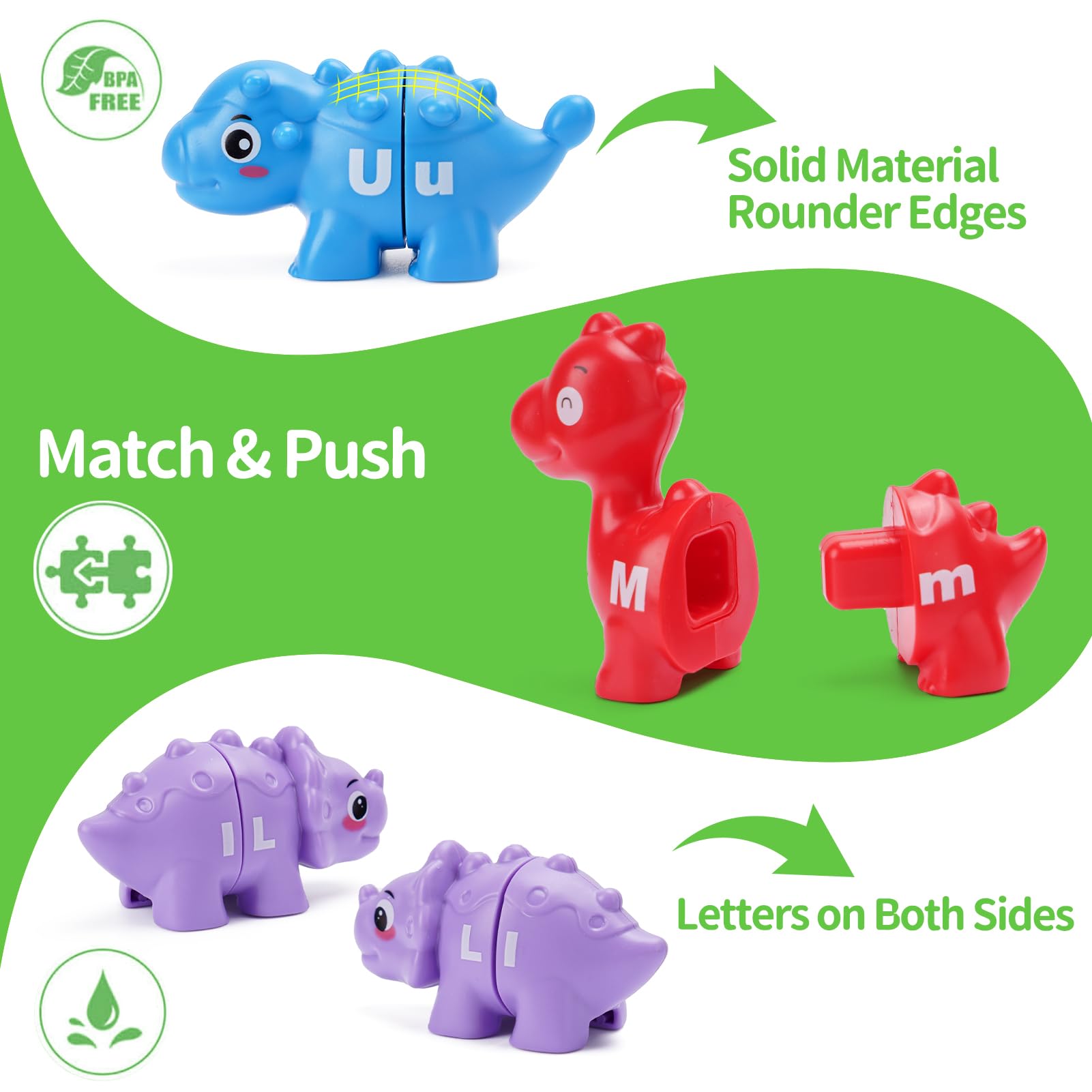 26 Pcs Baby Alphabet Learning Toys for 1 2 3 Year Old - Dinosaur Letter Matching Game with Uppercase & Lowercase - Educational Toys Gift for Toddler Boys & Girls Ages 1-5 - Perfect for Preschool Learning & Birthday Gifts