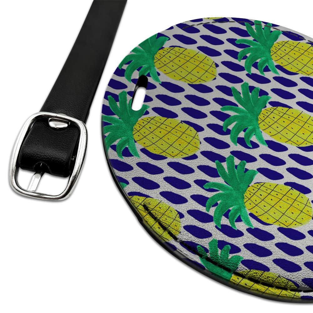 Stylish Pineapple Round Leather Luggage Tag - Durable Suitcase ID Card Holder for Travel Bags - Perfect for Carry-Ons, Checked Luggage & Backpack Identification