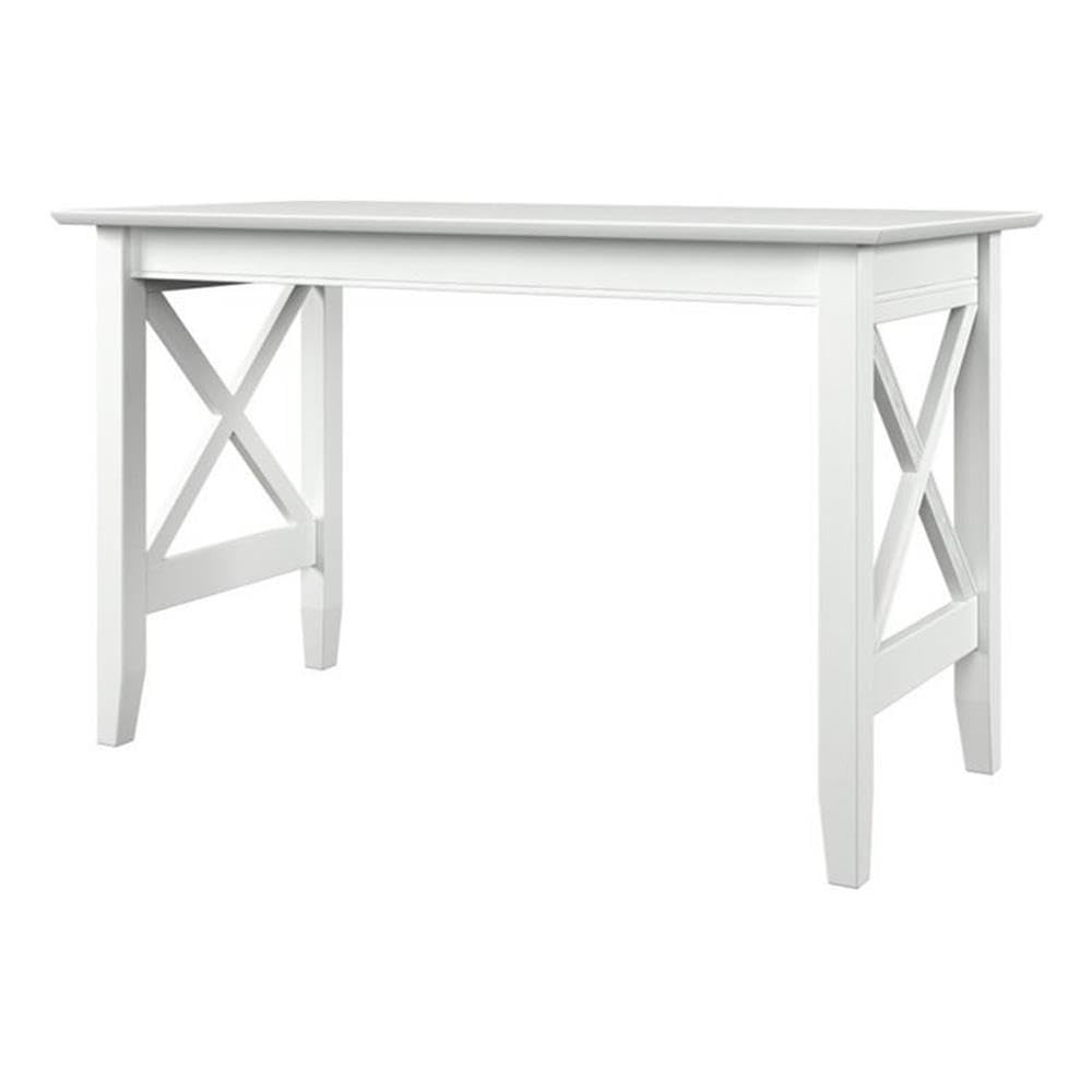 Pemberly Row Crossed Design Modern Solid Wood Writing Desk in White - Stylish Home Office Furniture for Work & Study