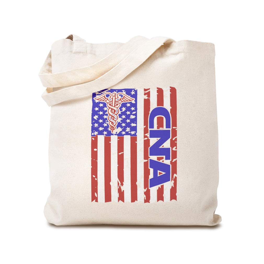Eco-Friendly Canvas Tote Bag - Reusable Shopping Bag for Nurses, CNAs & Doctors - Patriotic American Flag Design - Perfect for Work, Groceries & Everyday Use