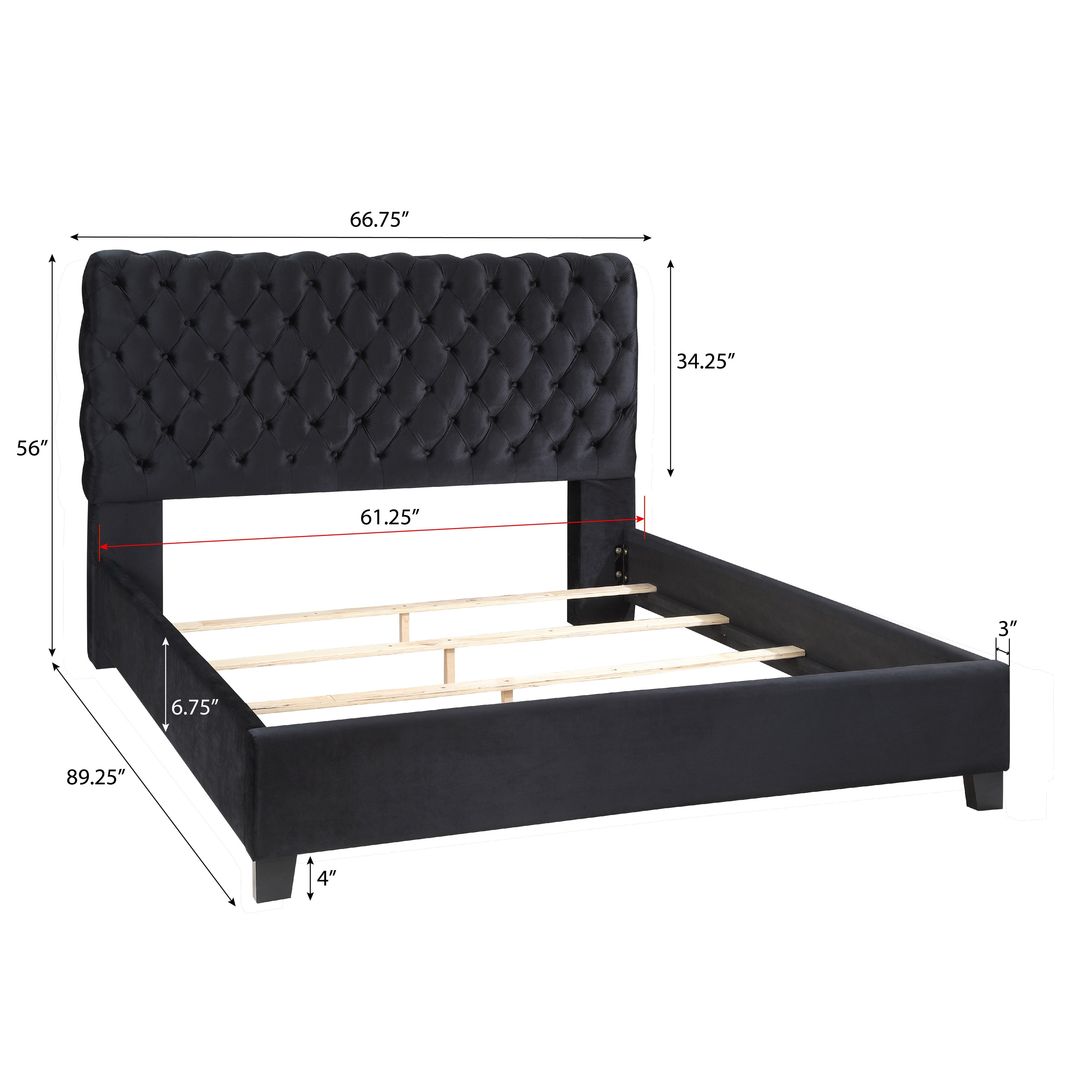Roundhill Furniture Apoera Velvet Upholstered Button Tufted Queen Bed Frame - Luxurious Black Velvet Fabric for Bedroom Decor | Perfect for Master Bedroom, Guest Room & Apartment