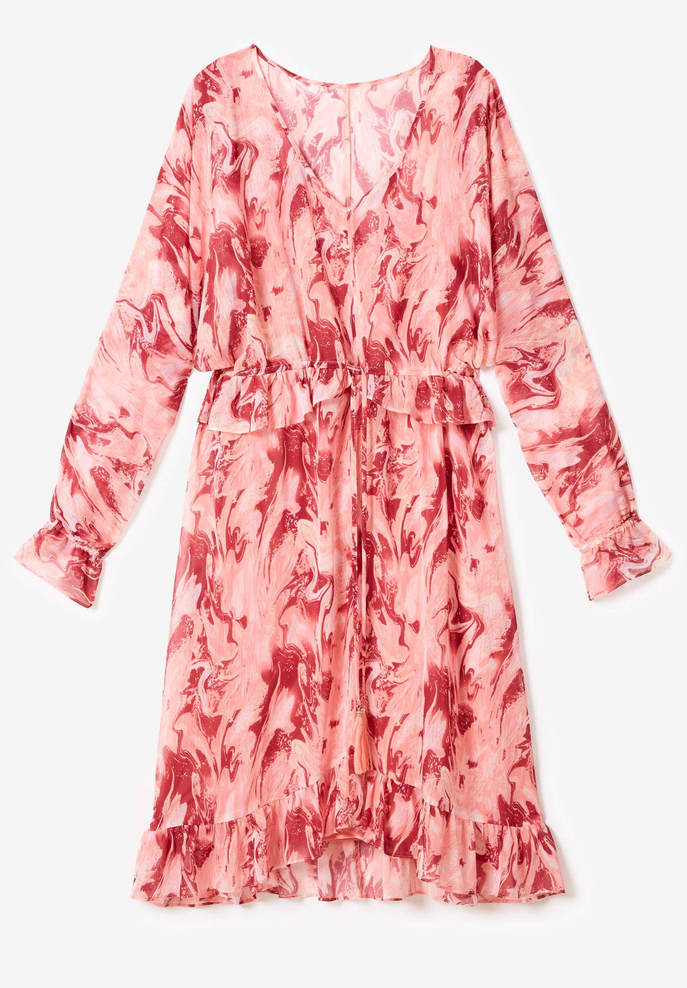 Roaman's Women's Plus Size Ruffle Drawstring Dress with Tassels - Flowy Casual Summer Maxi Dress for Beach, Party & Vacation
