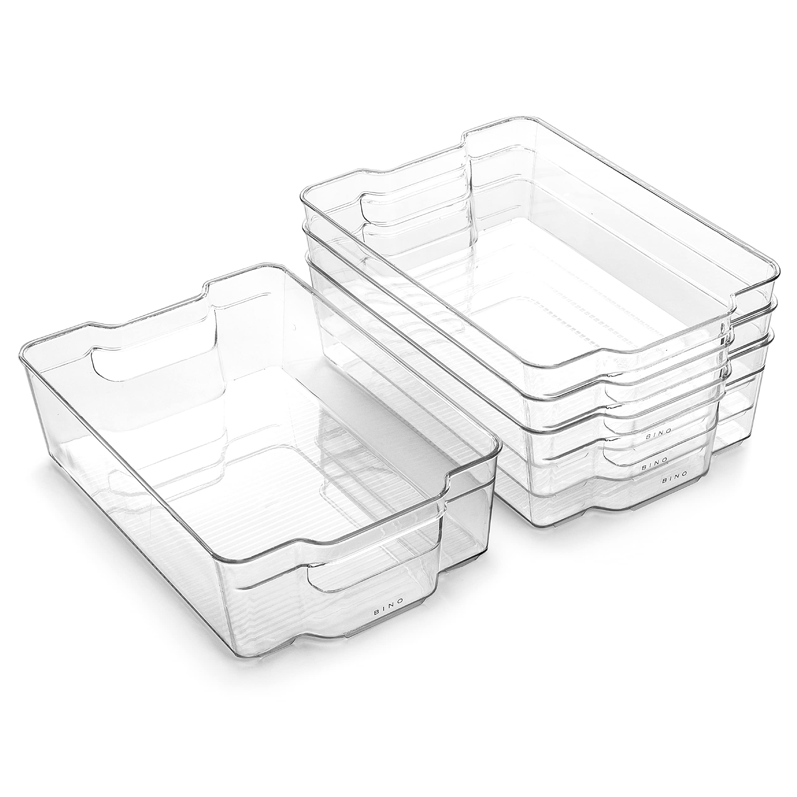 BINO Stackable Plastic Storage Bins 4-Pack - Large BPA-Free Organizer Bins for Pantry, Fridge, Freezer & Home Organization | The Stacker Collection | Space-Saving Multi-Use Storage Solution for Kitchen, Garage & Closet