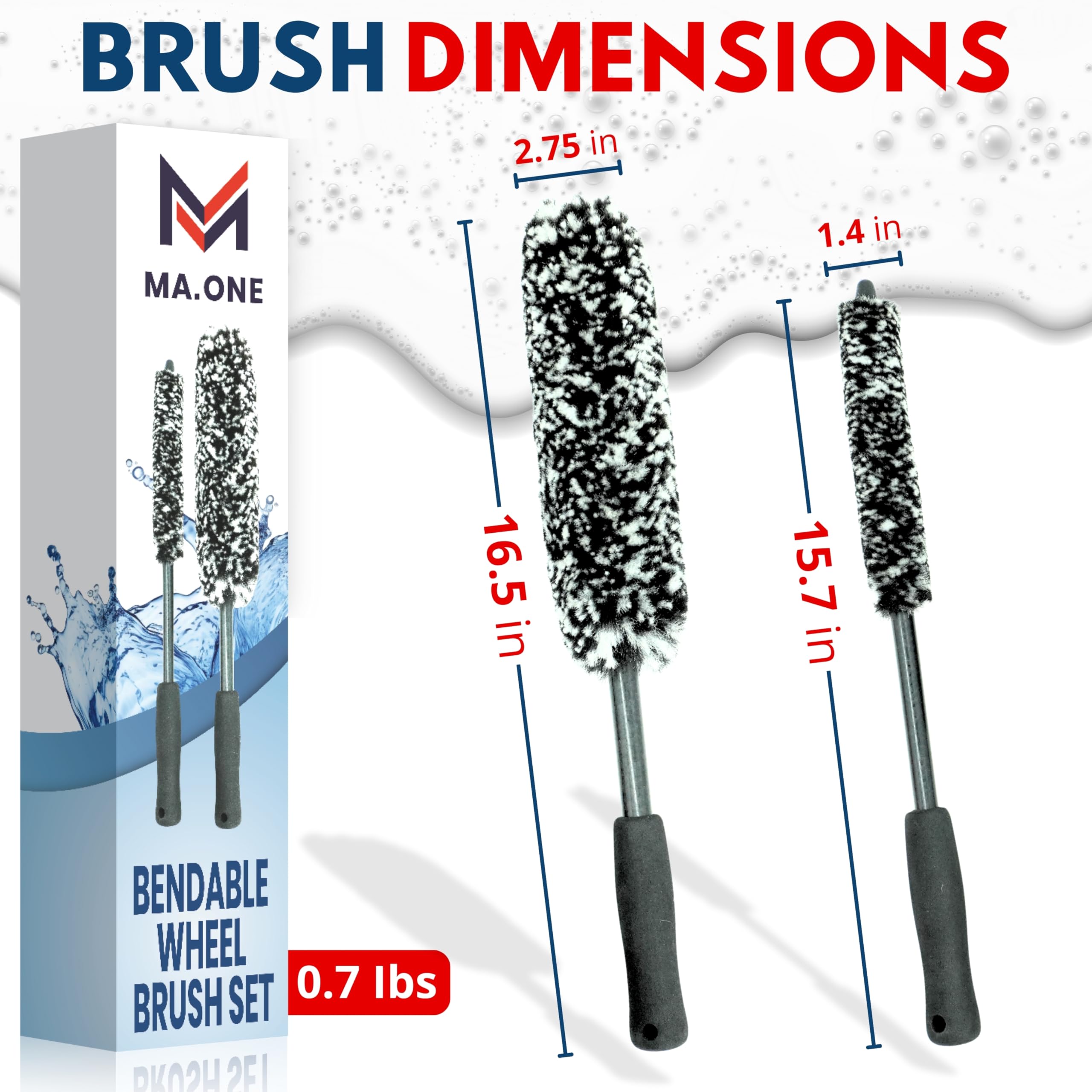 Premium 2-Pack Tire Shine & Wheel Cleaning Kit - Long Handle Car Wash Brush, Black Trim Restorer & Auto Rim Brake Dust Remover - Wet Dressing Coating Detailing Set for Cars, Trucks & SUVs - Adams Professional Auto Care Products