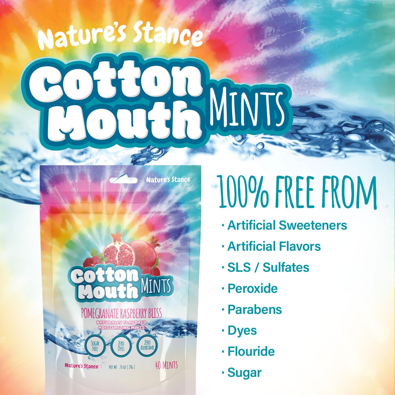 Nature's Stance Xylitol Mints for Dry Mouth Relief - Sugar Free Cotton Mouth Lozenges, Stimulates Saliva & Freshens Breath, 40 Count (Pomegranate Raspberry Bliss) - Perfect for Travel, Work & Post-Workout Freshness