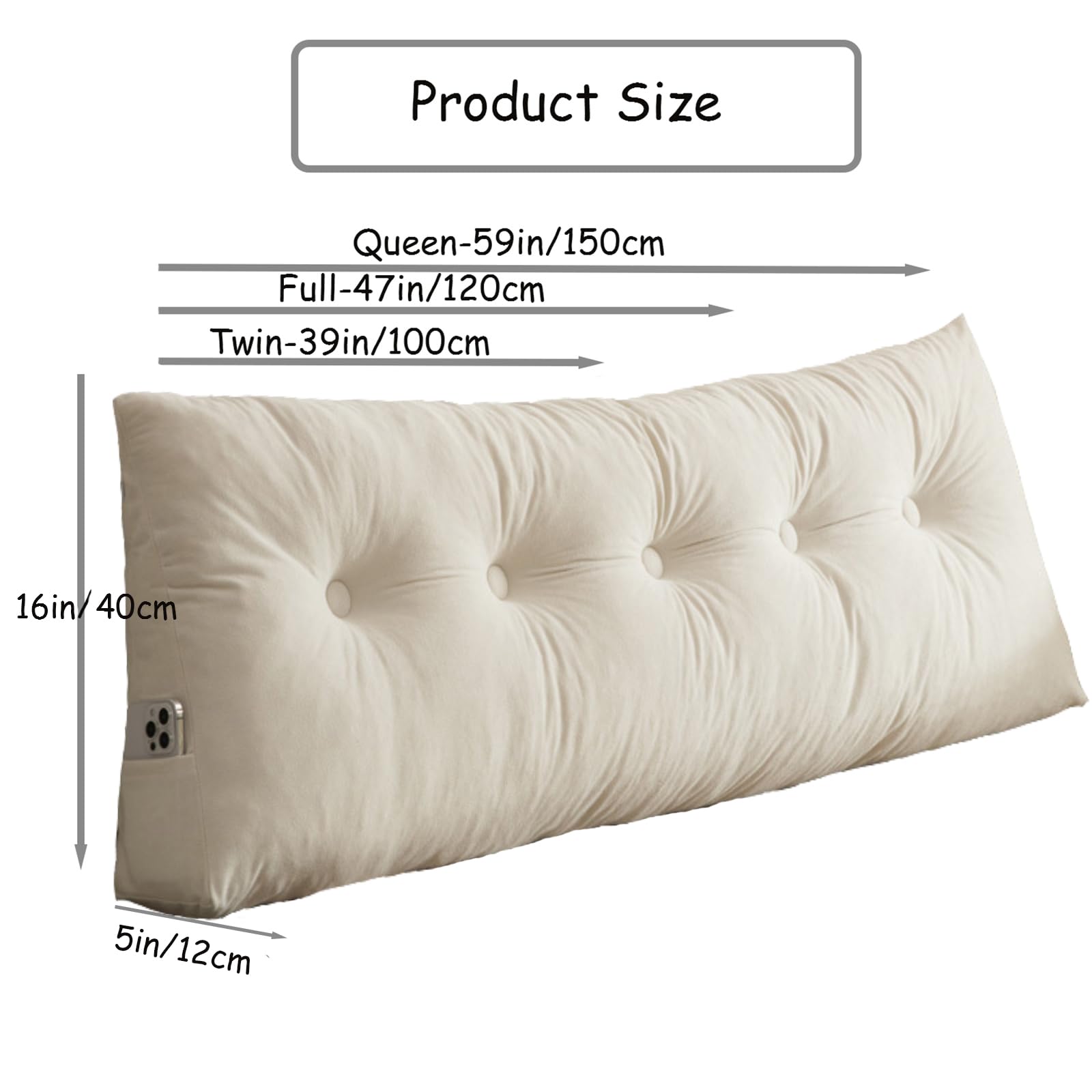 **Triangular Wedge Pillow for Bed - 39x16x5in Headboard Support, Reading & Backrest Cushion, Gap Filler for Daybeds & Sofas - Perfect for Reading, Lounging, and Back Pain Relief**