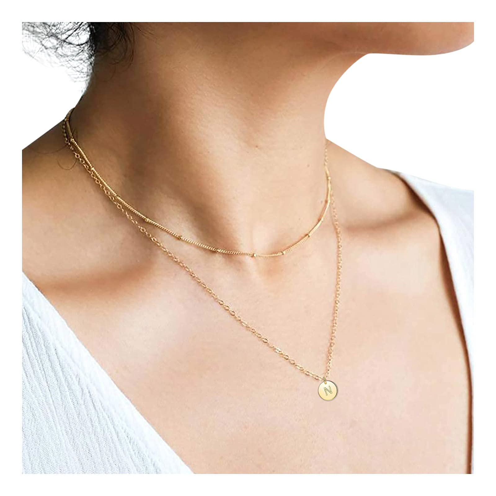 Trendy Layered Letter Heart Chain Necklace for Women - Adjustable Double Layer Pendant Choker Necklace (Size N, One Size) - Perfect for Casual Wear, Date Nights & Gift Giving